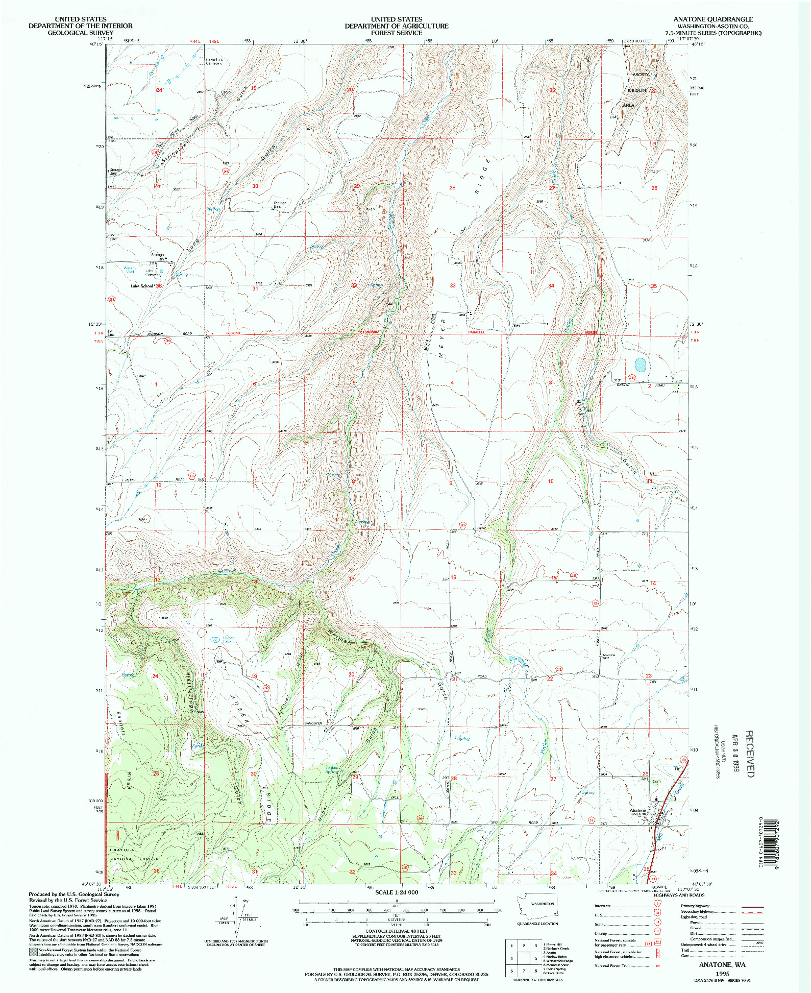 USGS 1:24000-SCALE QUADRANGLE FOR ANATONE, WA 1995