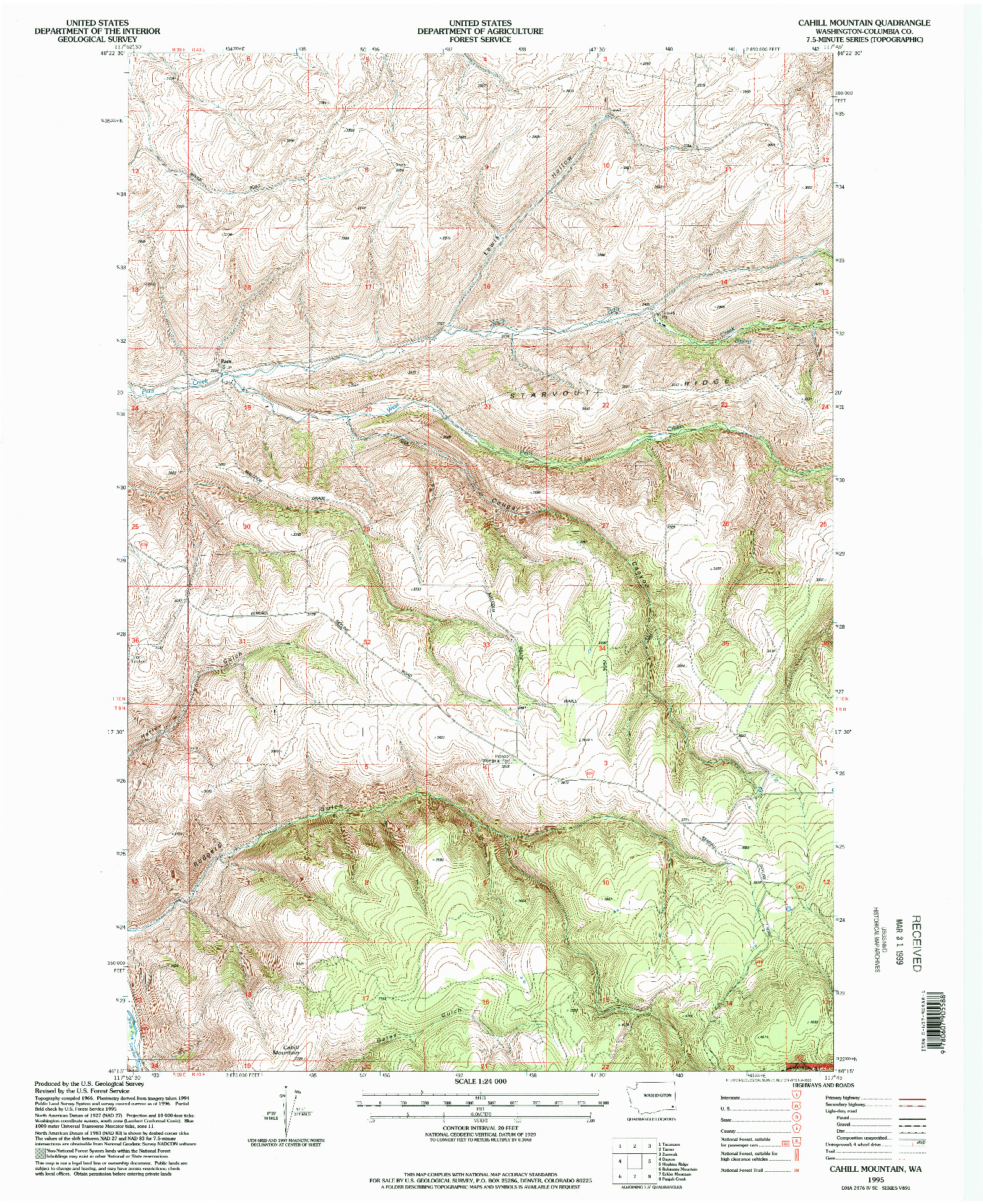 USGS 1:24000-SCALE QUADRANGLE FOR CAHILL MOUNTAIN, WA 1995