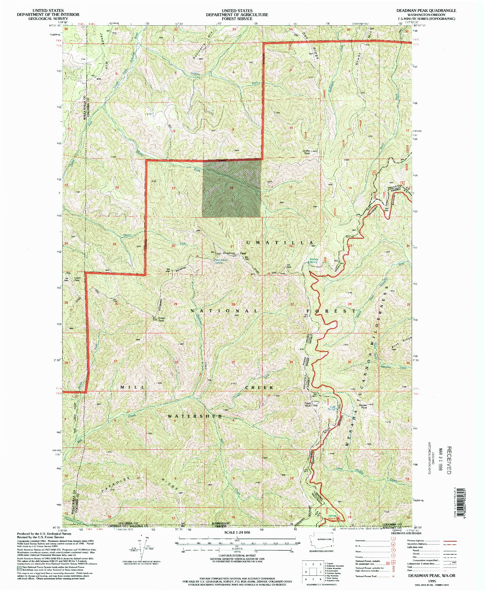 USGS 1:24000-SCALE QUADRANGLE FOR DEADMAN PEAK, WA 1995