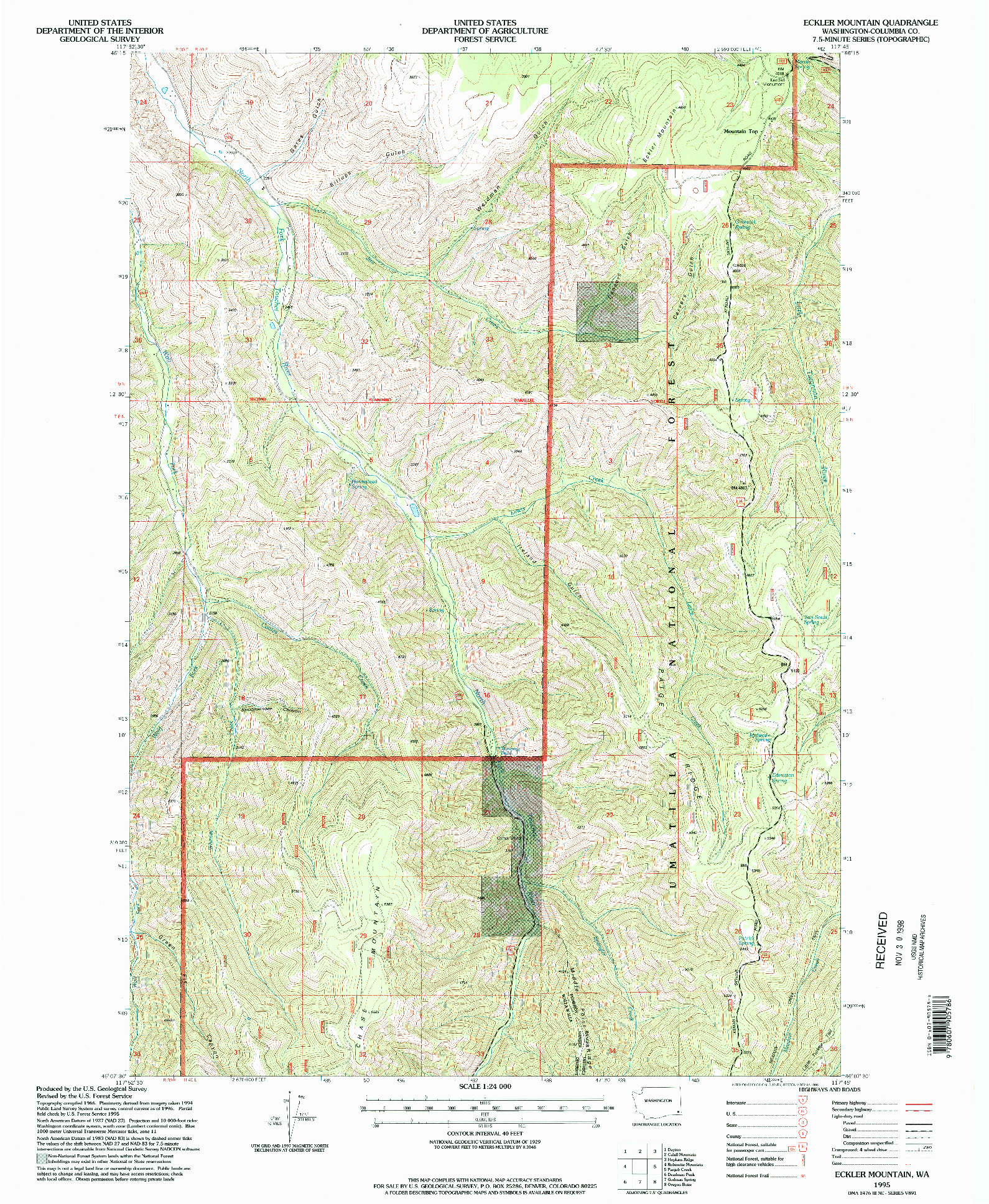 USGS 1:24000-SCALE QUADRANGLE FOR ECKLER MOUNTAIN, WA 1995