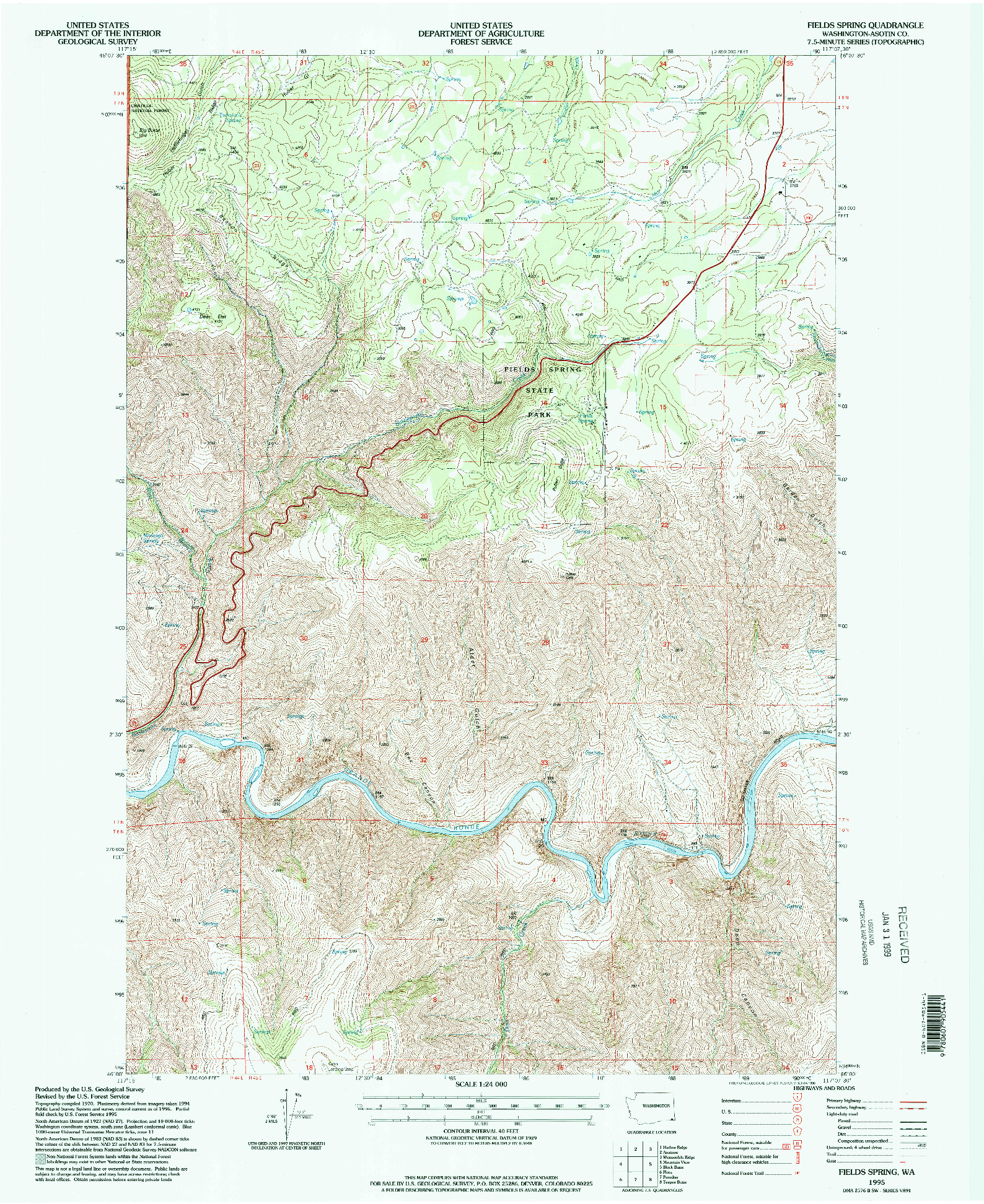 USGS 1:24000-SCALE QUADRANGLE FOR FIELDS SPRING, WA 1995