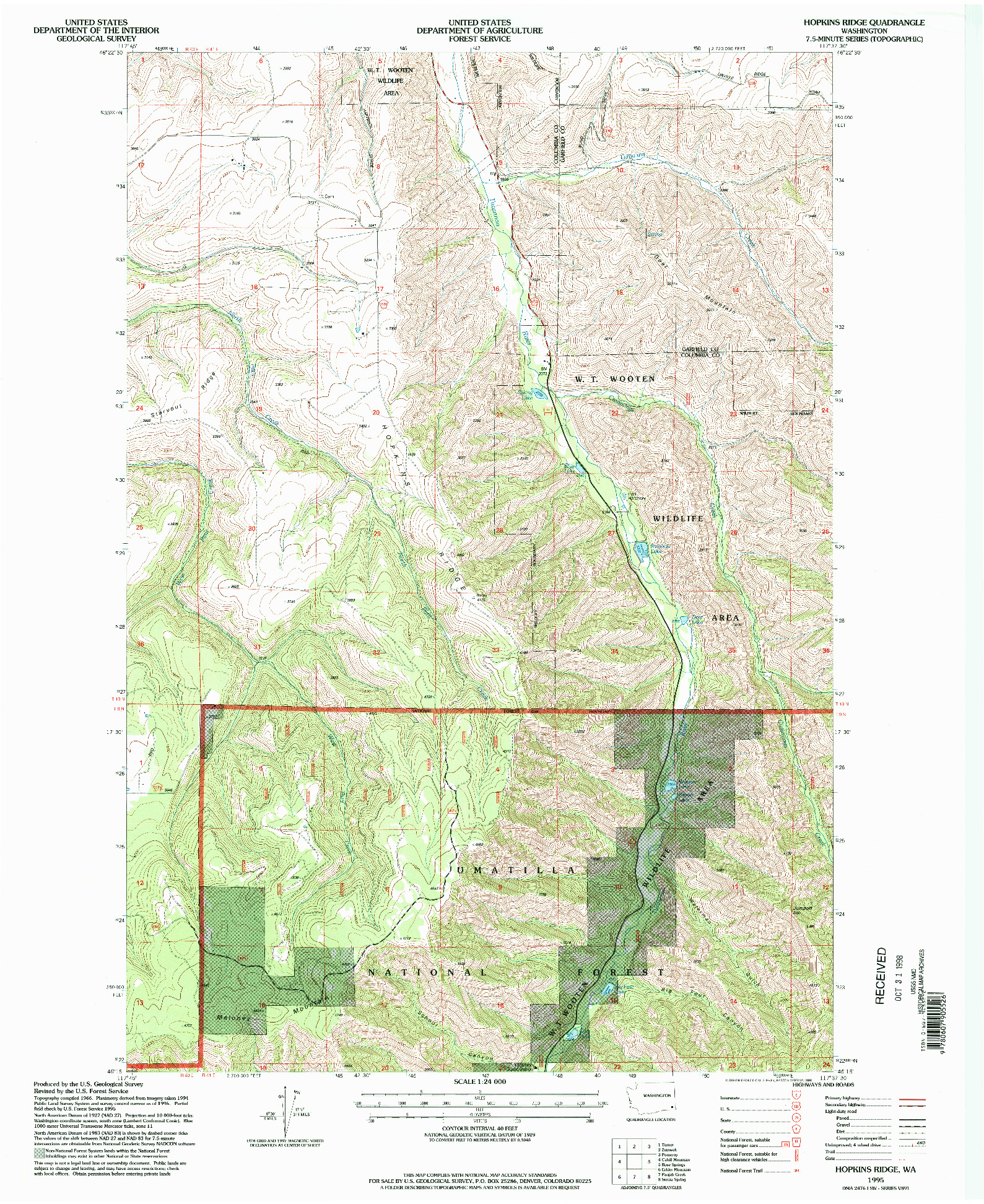 USGS 1:24000-SCALE QUADRANGLE FOR HOPKINS RIDGE, WA 1995