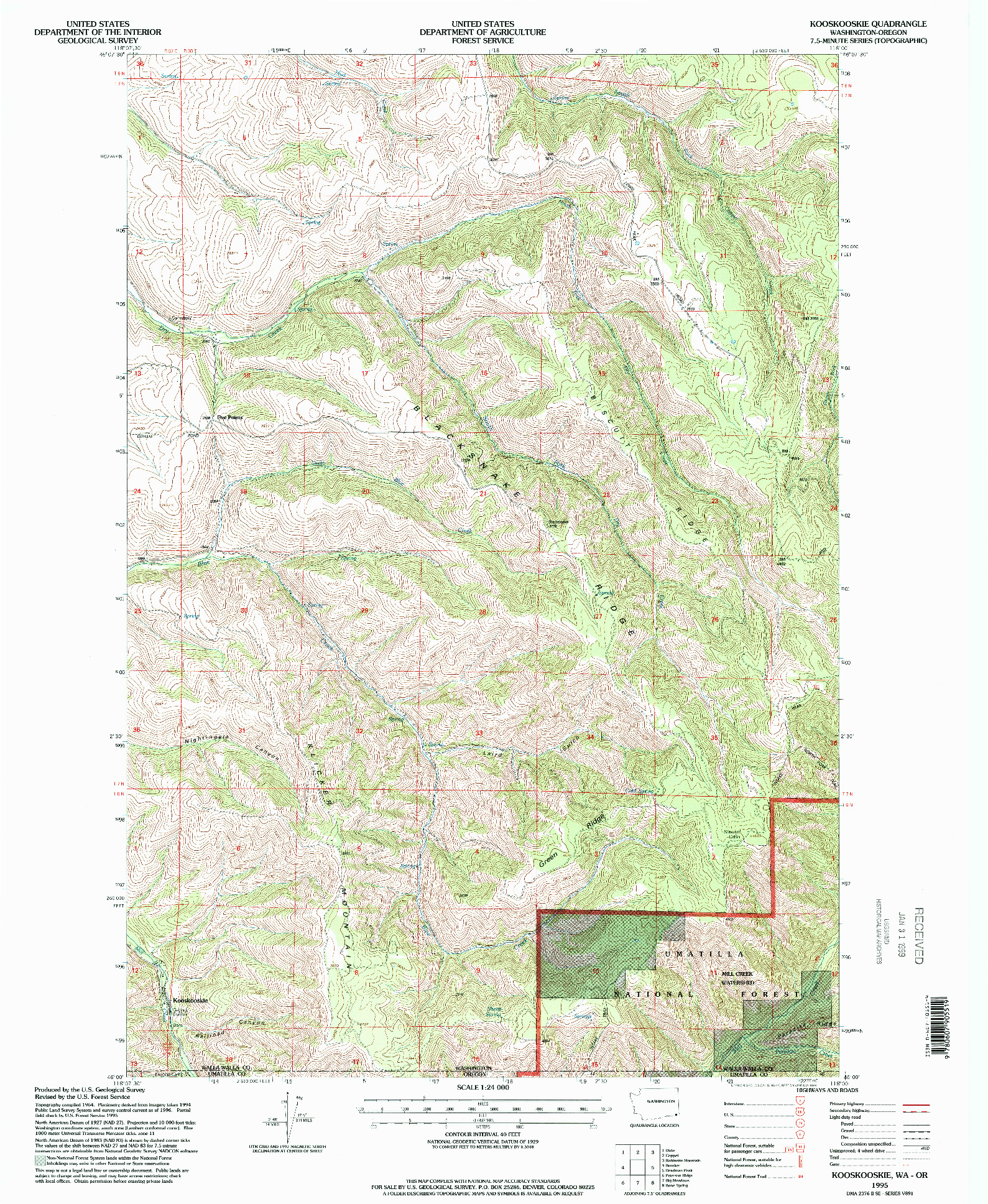 USGS 1:24000-SCALE QUADRANGLE FOR KOOSKOOSKIE, WA 1995