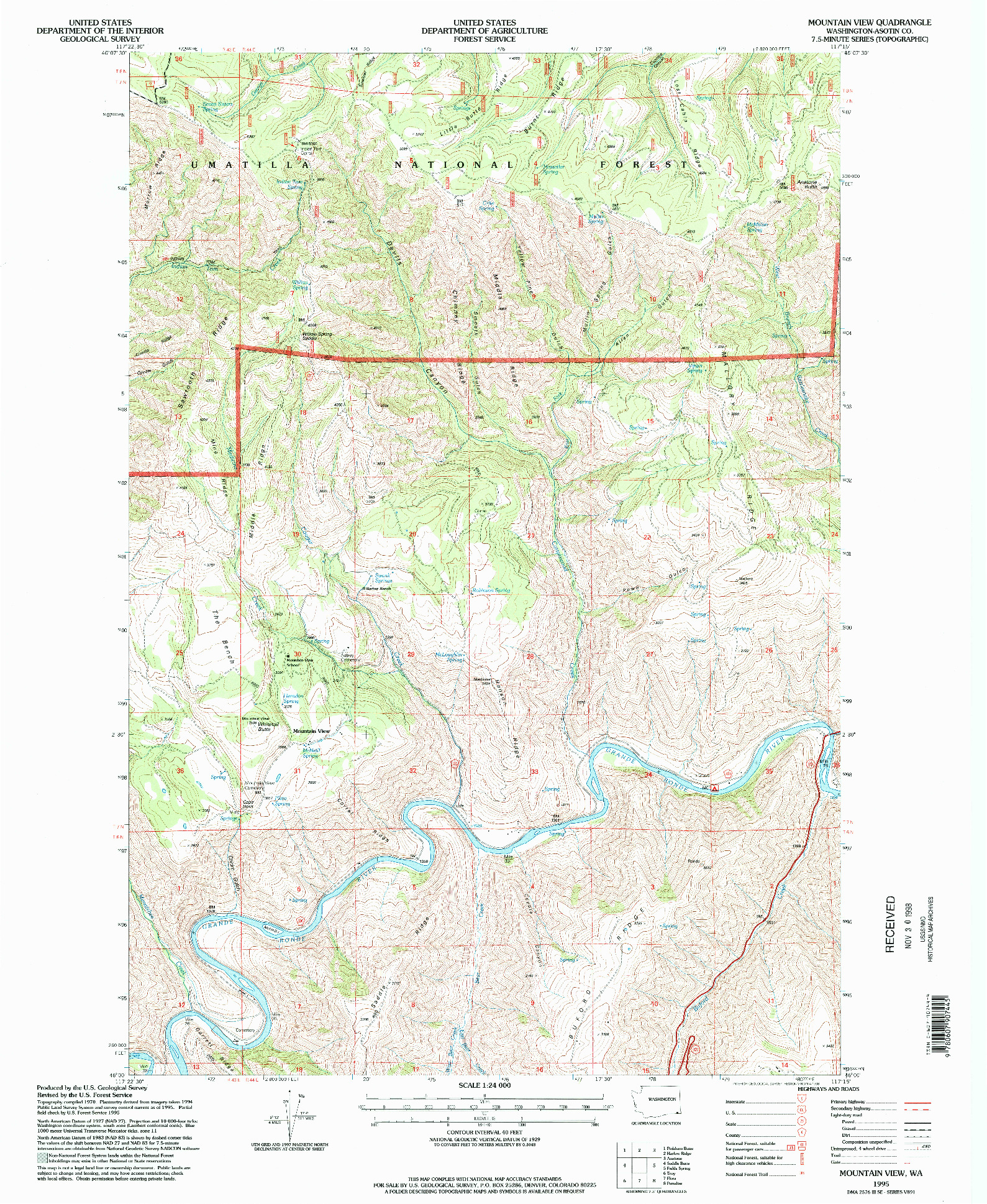 USGS 1:24000-SCALE QUADRANGLE FOR MOUNTAIN VIEW, WA 1995