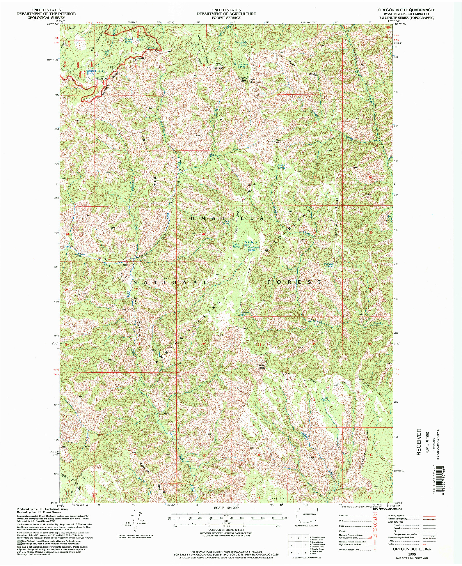 USGS 1:24000-SCALE QUADRANGLE FOR OREGON BUTTE, WA 1995