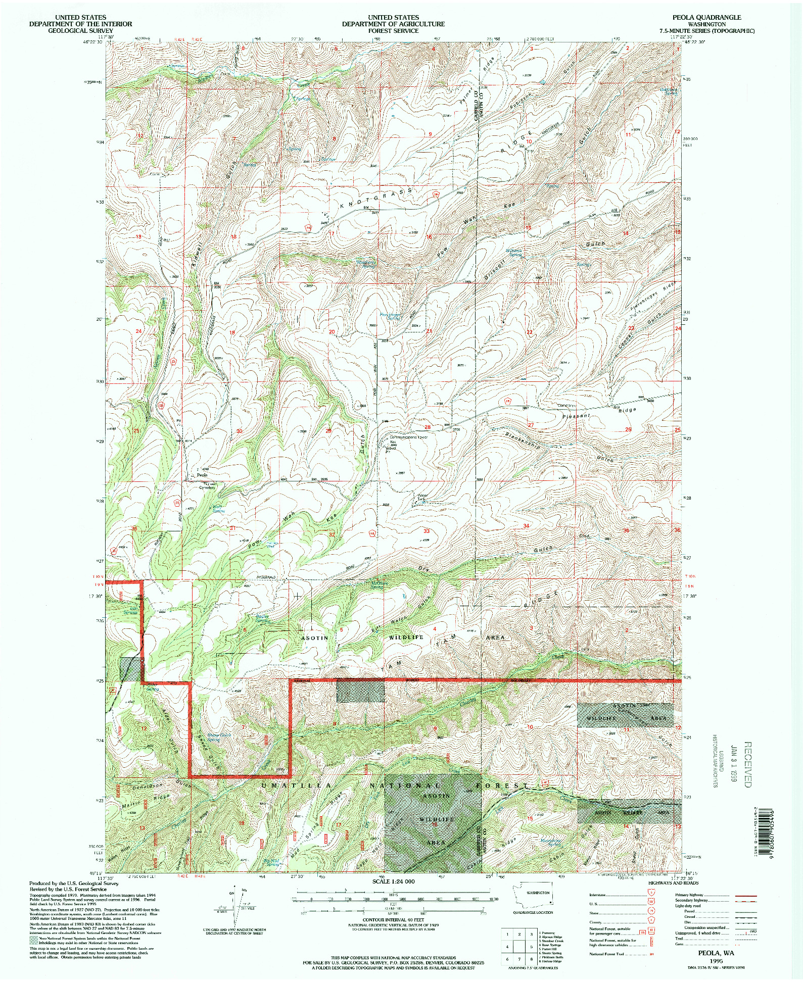USGS 1:24000-SCALE QUADRANGLE FOR PEOLA, WA 1995