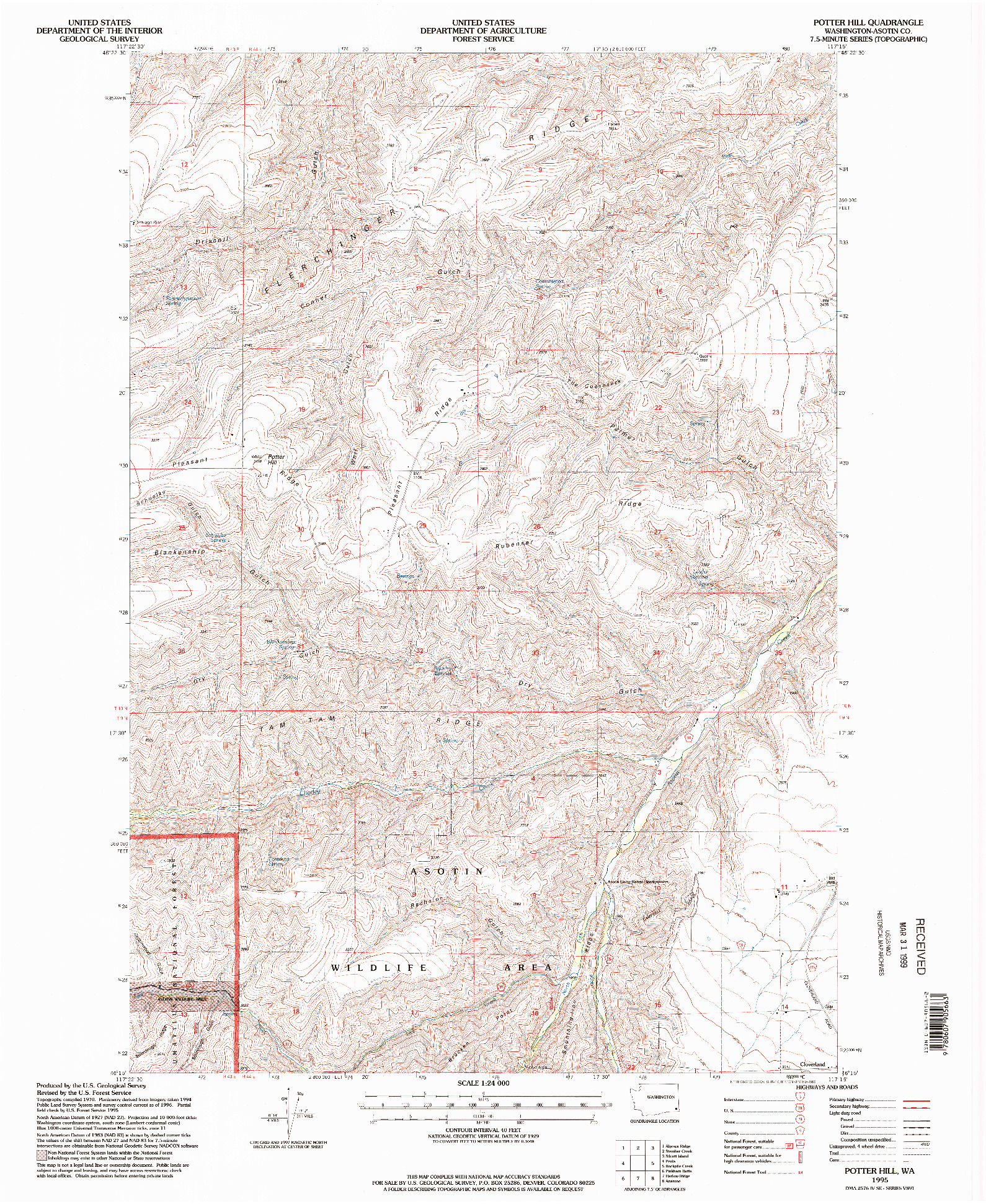 USGS 1:24000-SCALE QUADRANGLE FOR POTTER HILL, WA 1995