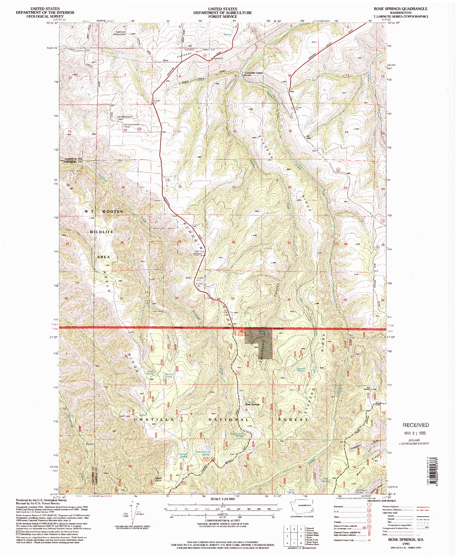 USGS 1:24000-SCALE QUADRANGLE FOR ROSE SPRINGS, WA 1995