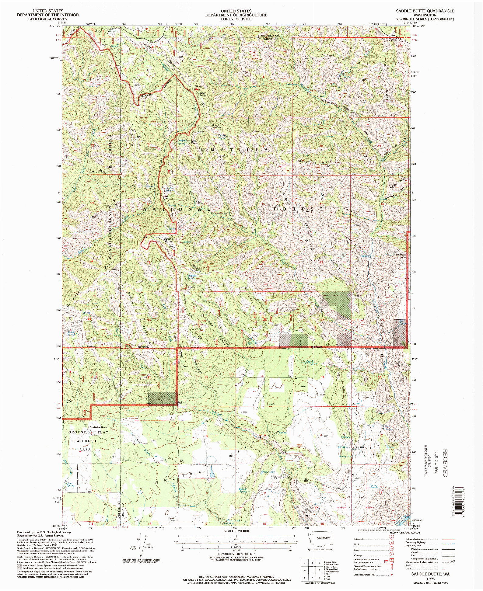 USGS 1:24000-SCALE QUADRANGLE FOR SADDLE BUTTE, WA 1995