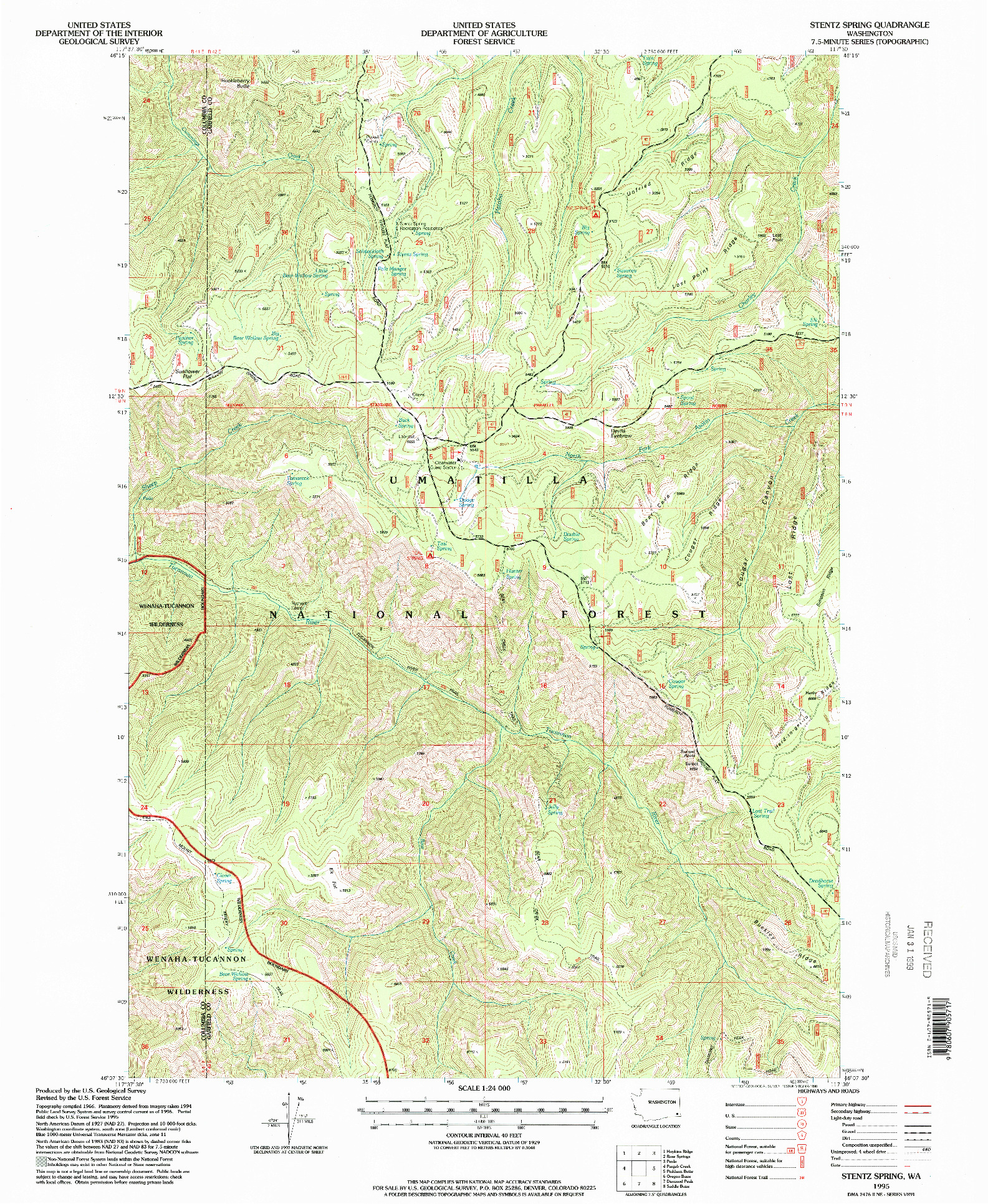 USGS 1:24000-SCALE QUADRANGLE FOR STENTZ SPRING, WA 1995