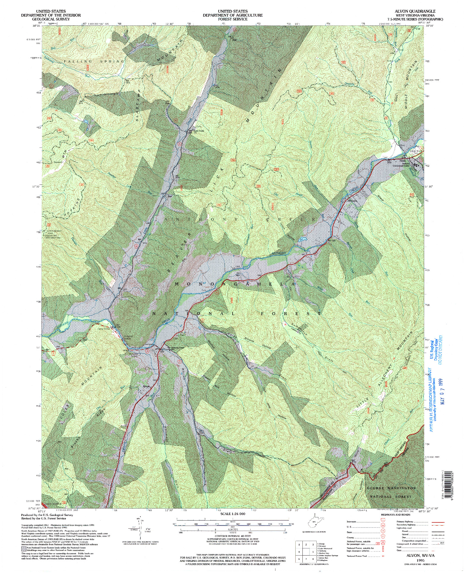 USGS 1:24000-SCALE QUADRANGLE FOR ALVON, WV 1995