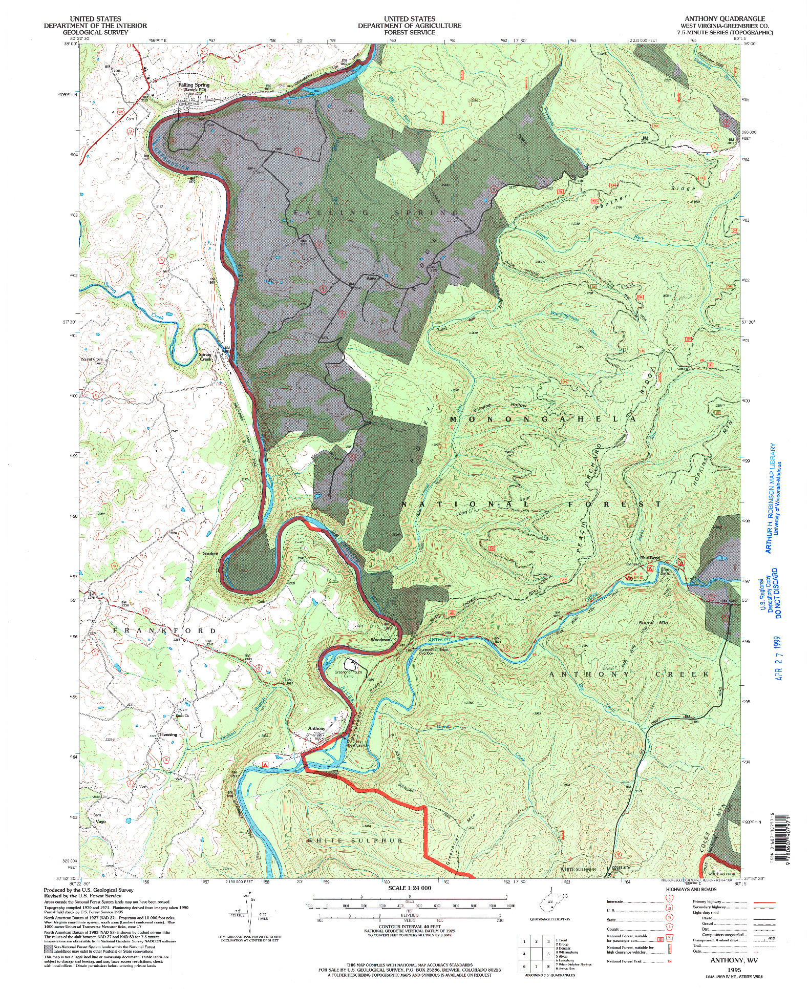 USGS 1:24000-SCALE QUADRANGLE FOR ANTHONY, WV 1995