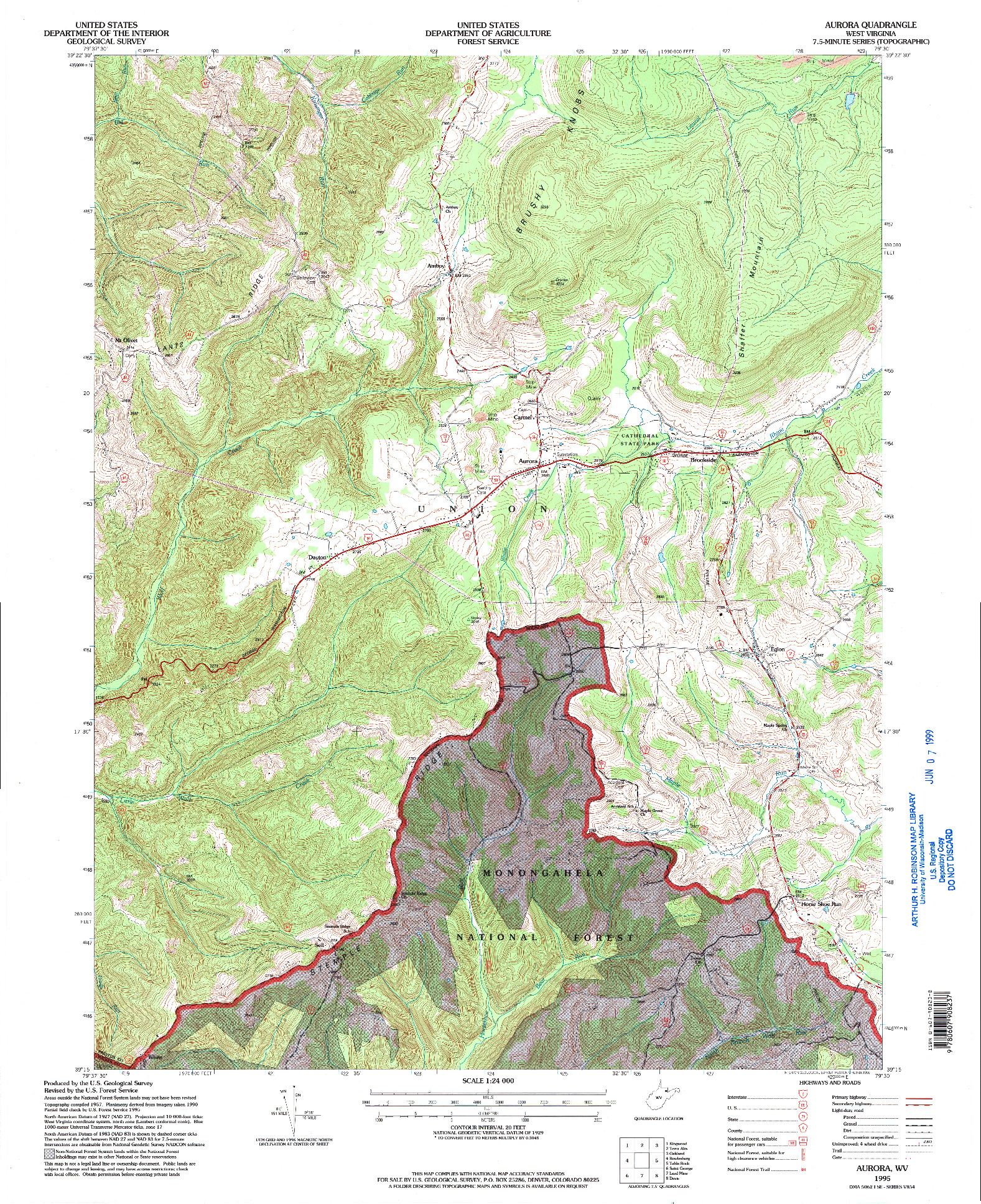 USGS 1:24000-SCALE QUADRANGLE FOR AURORA, WV 1995