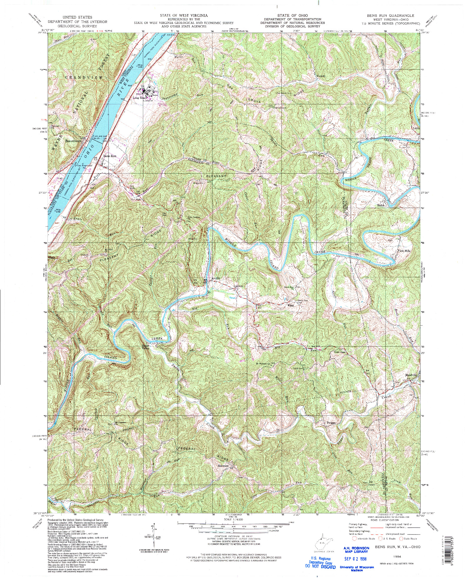 USGS 1:24000-SCALE QUADRANGLE FOR BENS RUN, WV 1994