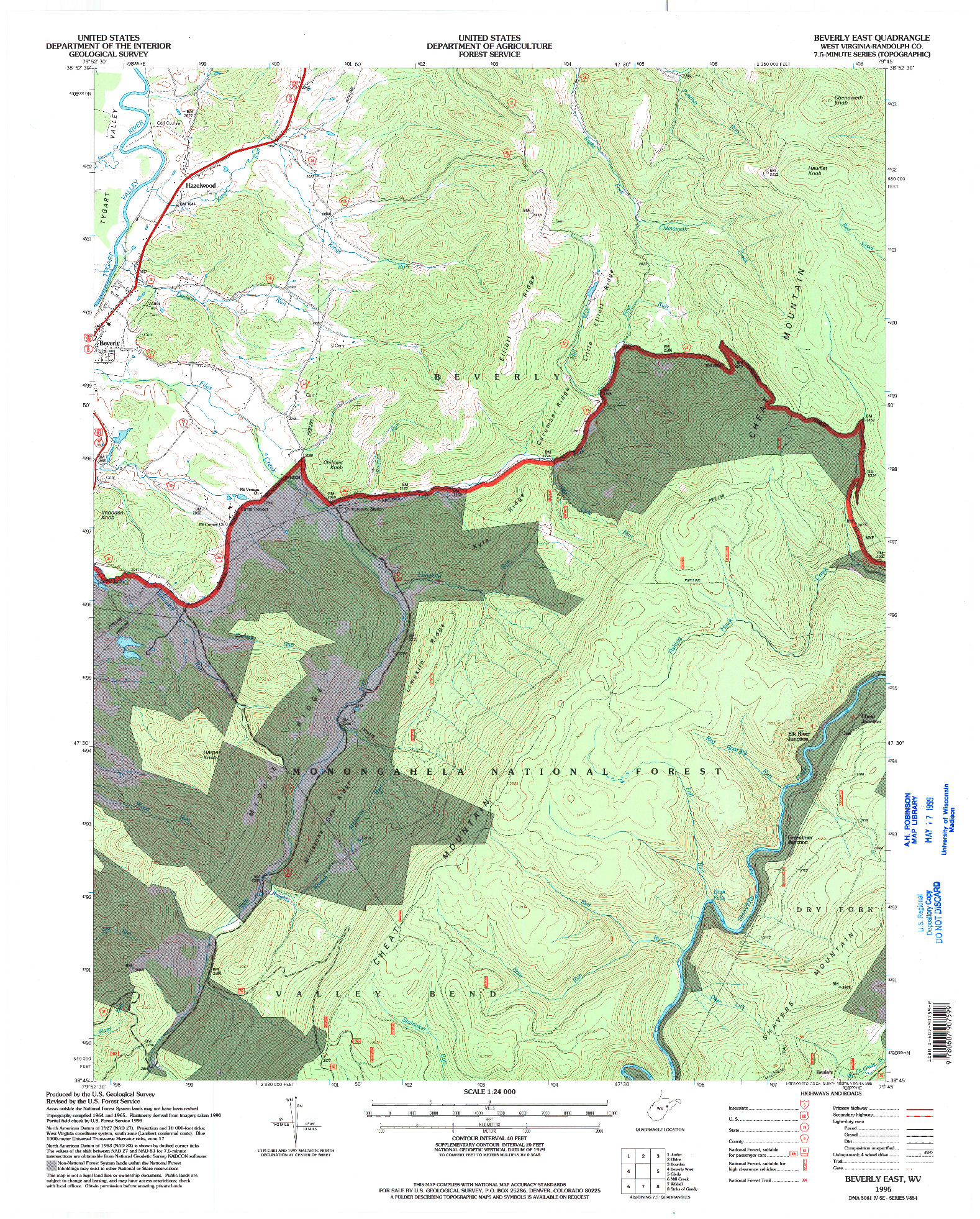 USGS 1:24000-SCALE QUADRANGLE FOR BEVERLY EAST, WV 1995