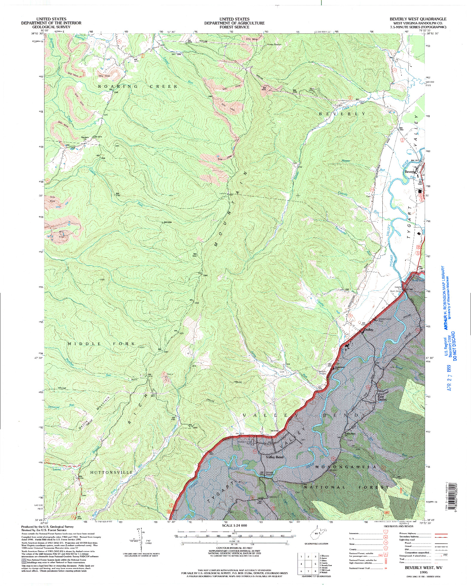 USGS 1:24000-SCALE QUADRANGLE FOR BEVERLY WEST, WV 1995