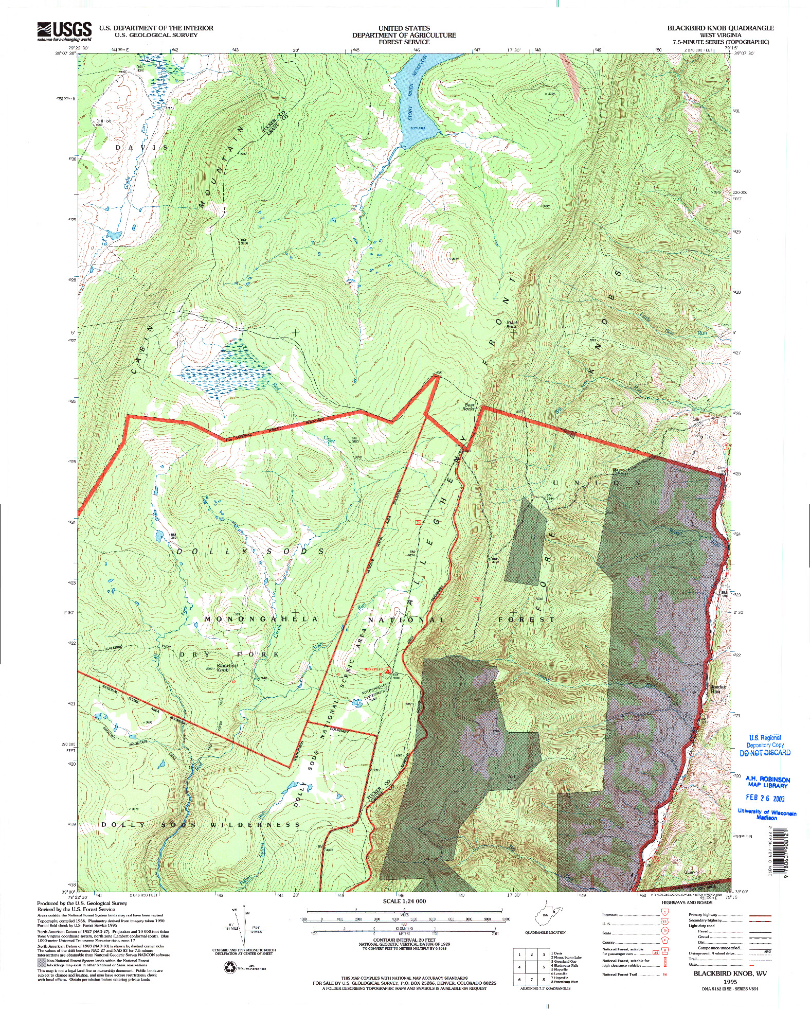 USGS 1:24000-SCALE QUADRANGLE FOR BLACKBIRD KNOB, WV 1995
