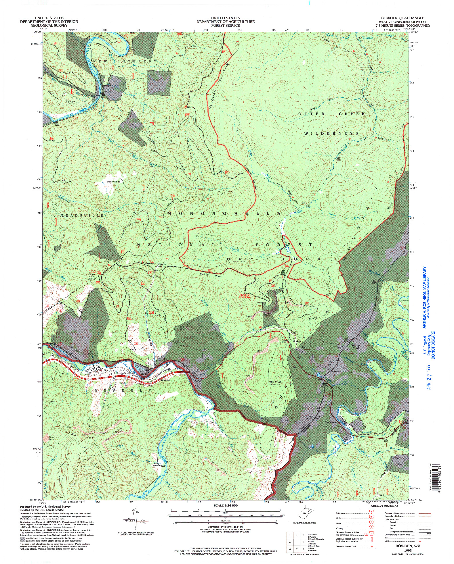 USGS 1:24000-SCALE QUADRANGLE FOR BOWDEN, WV 1995