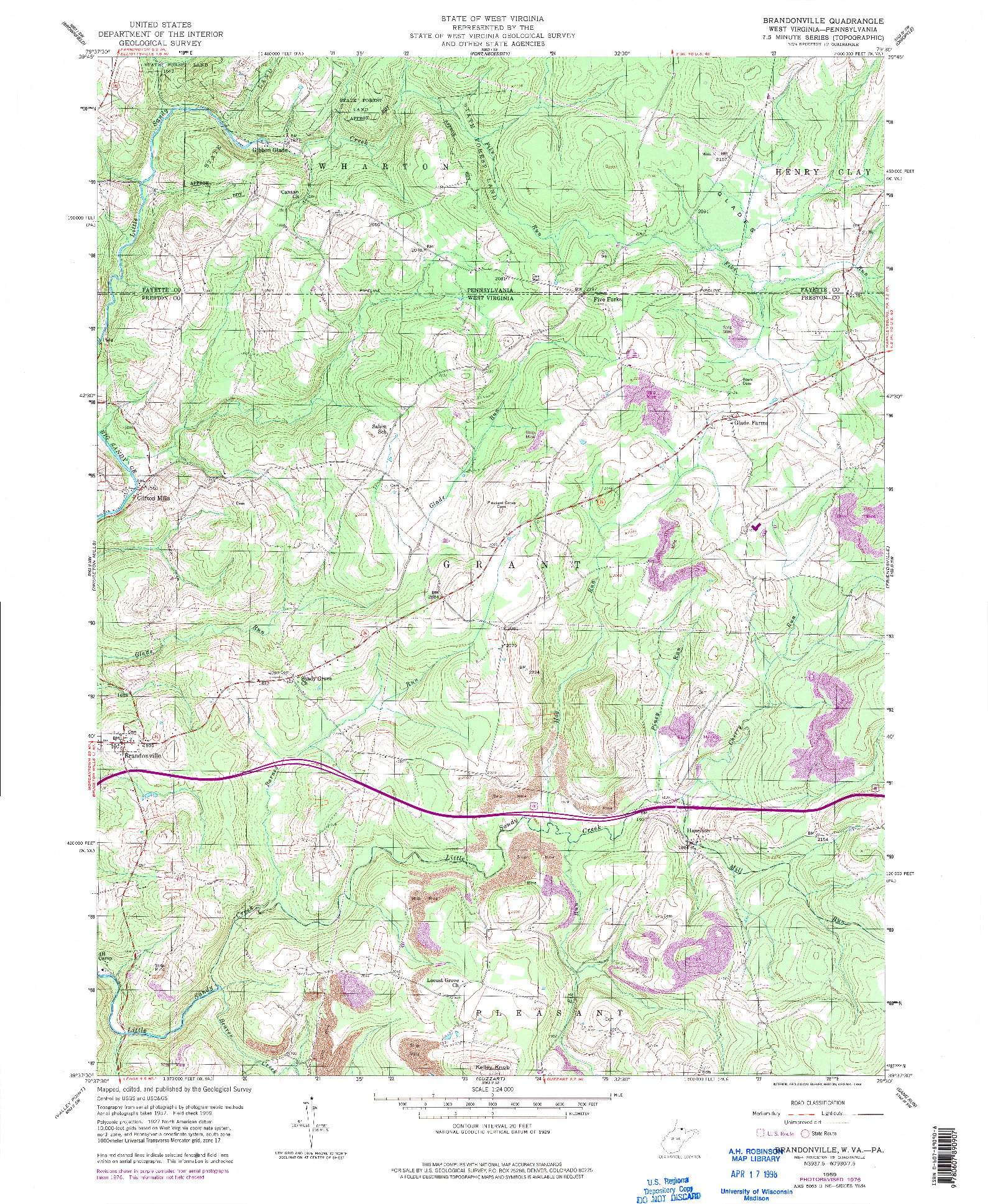 USGS 1:24000-SCALE QUADRANGLE FOR BRANDONVILLE, WV 1959