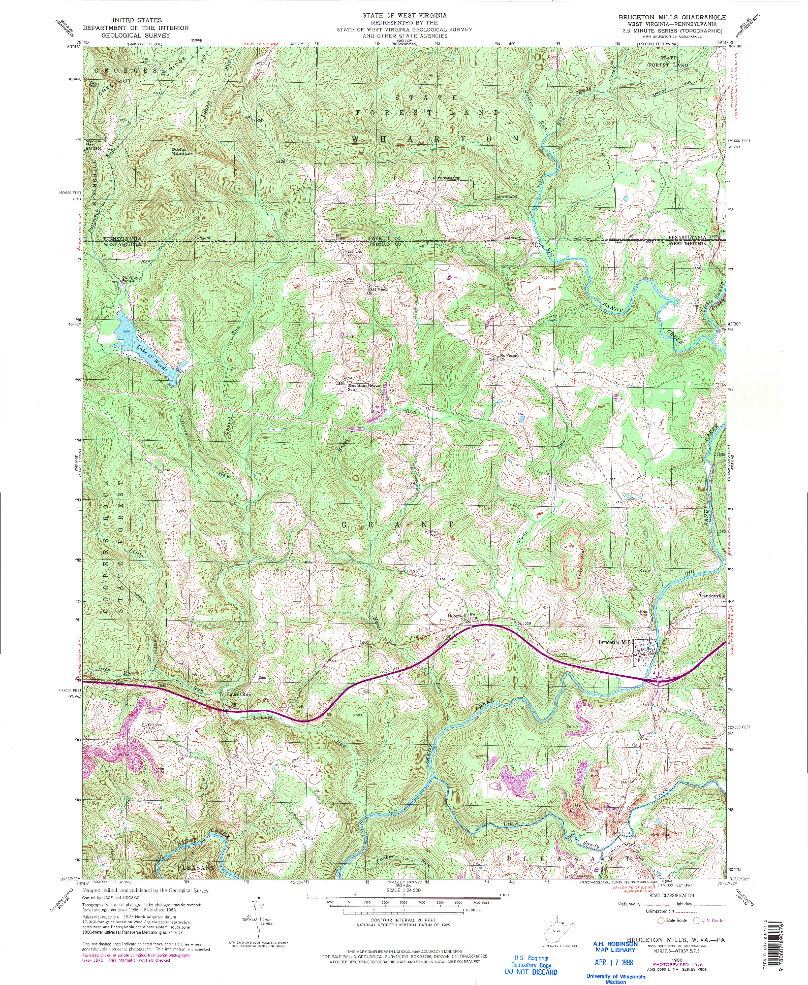 USGS 1:24000-SCALE QUADRANGLE FOR BRUCETON MILLS, WV 1960