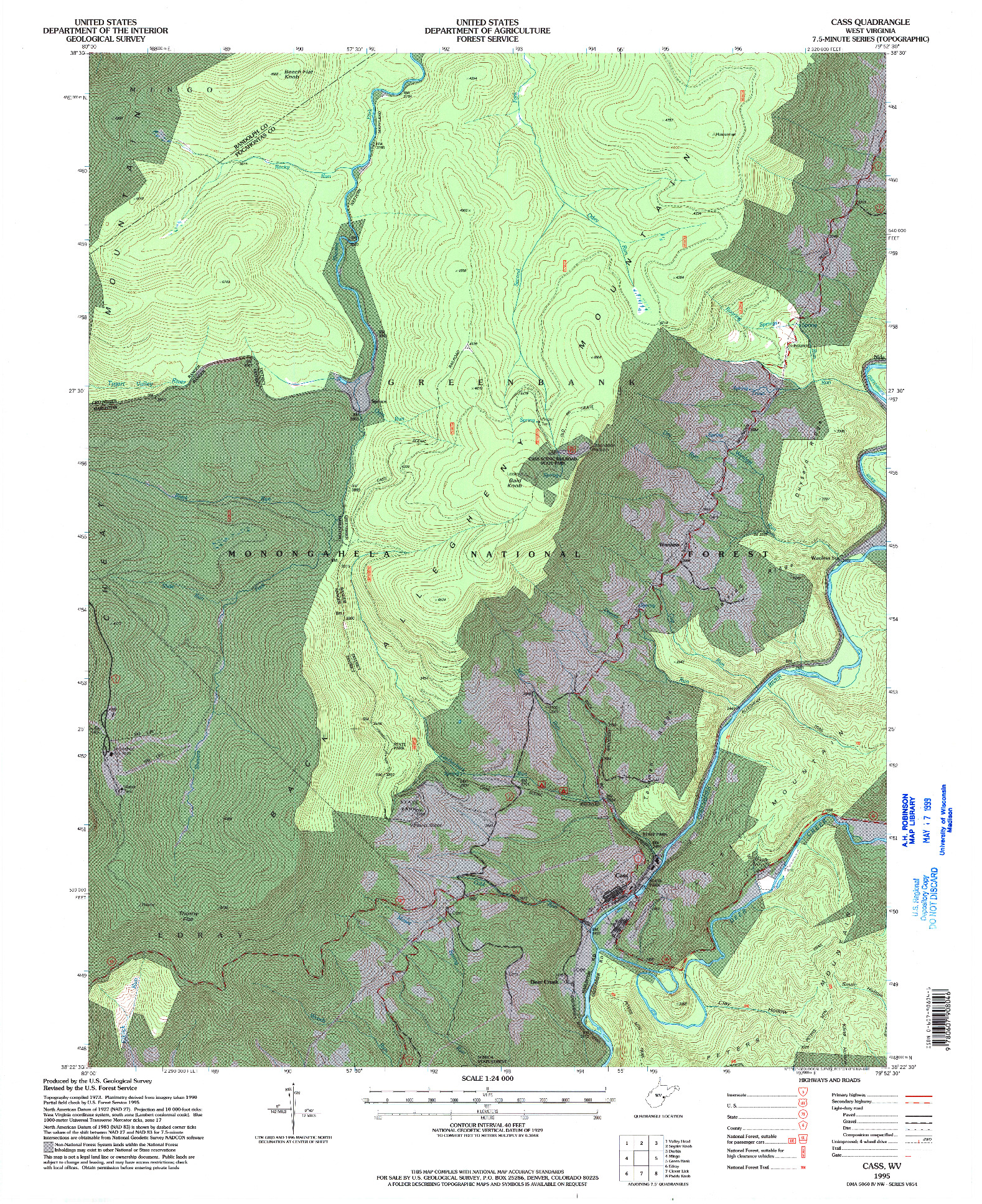 USGS 1:24000-SCALE QUADRANGLE FOR CASS, WV 1995