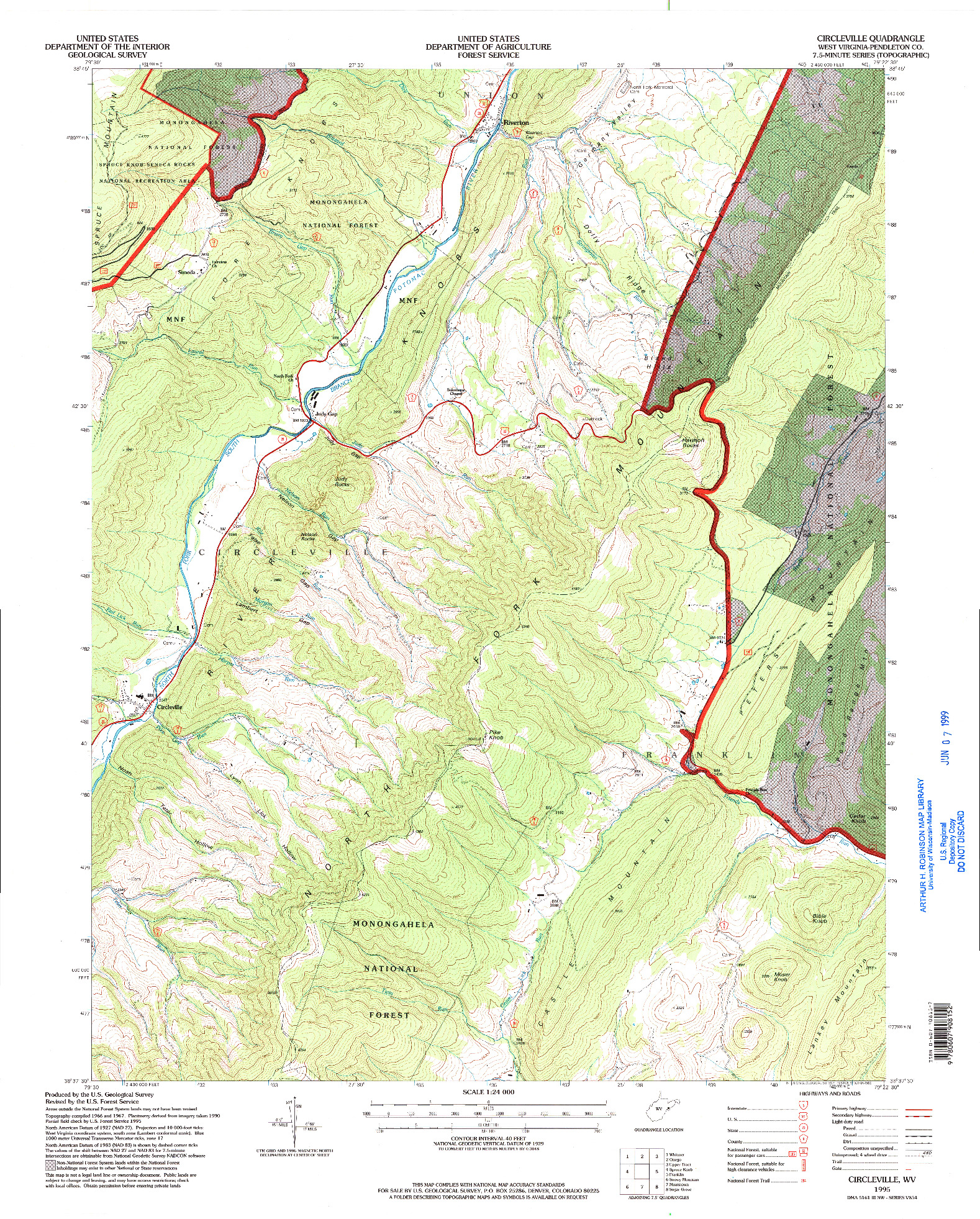 USGS 1:24000-SCALE QUADRANGLE FOR CIRCLEVILLE, WV 1995