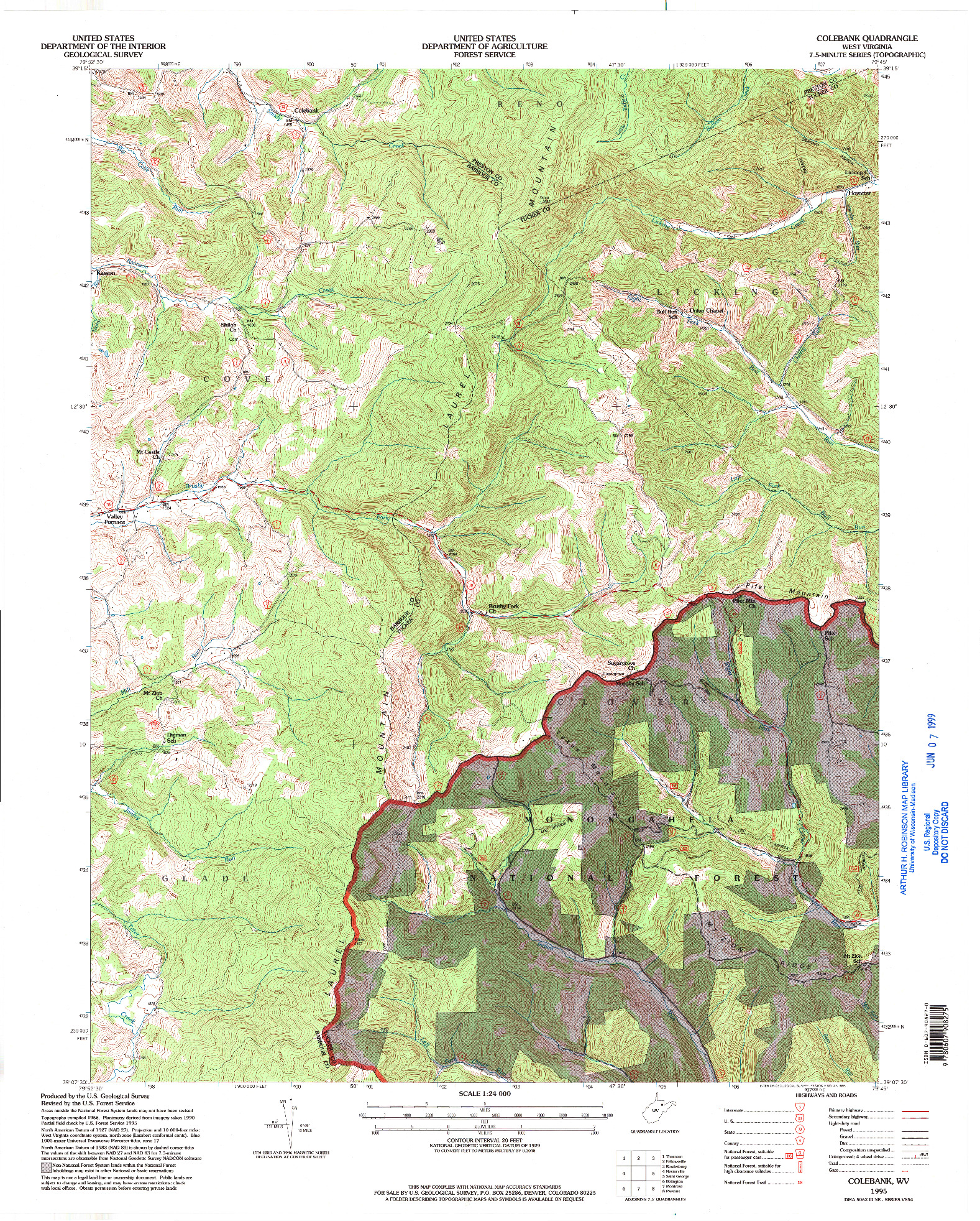 USGS 1:24000-SCALE QUADRANGLE FOR COLEBANK, WV 1995