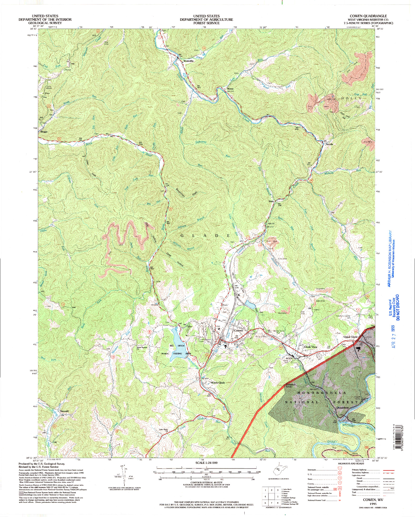 USGS 1:24000-SCALE QUADRANGLE FOR COWEN, WV 1995