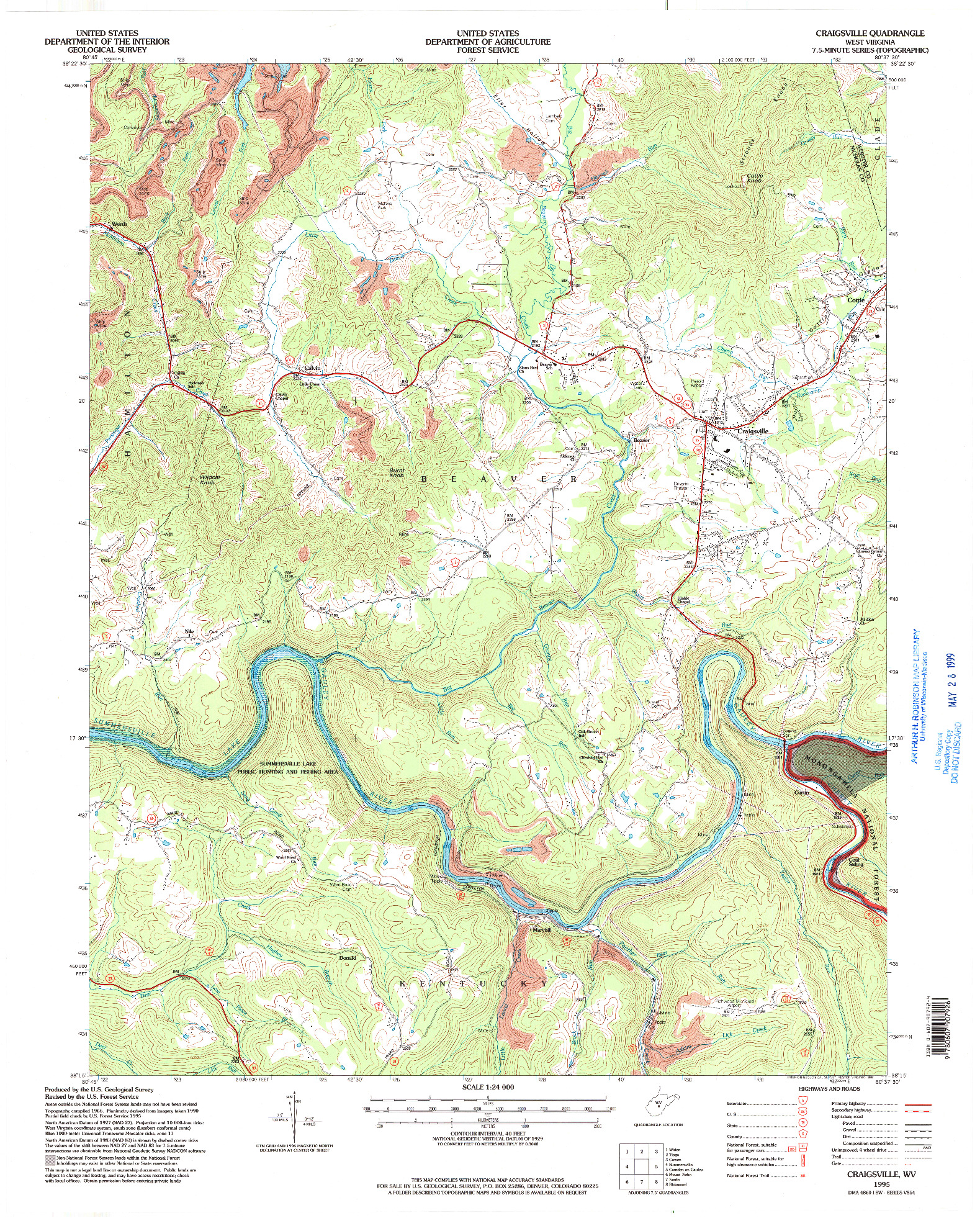 USGS 1:24000-SCALE QUADRANGLE FOR CRAIGSVILLE, WV 1995