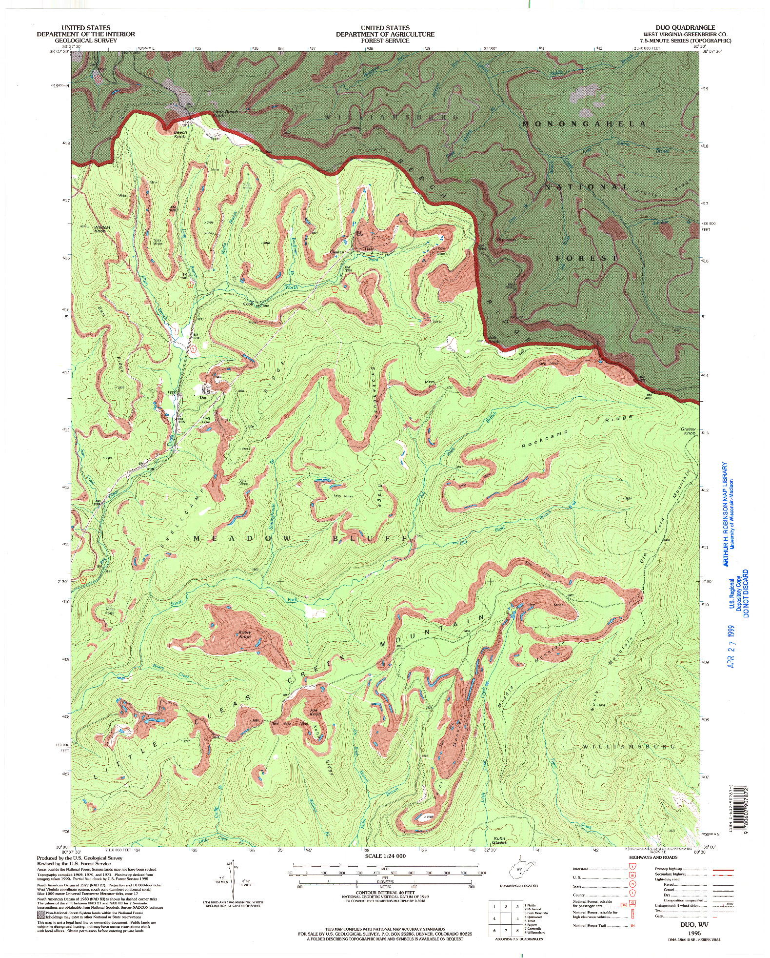 USGS 1:24000-SCALE QUADRANGLE FOR DUO, WV 1995