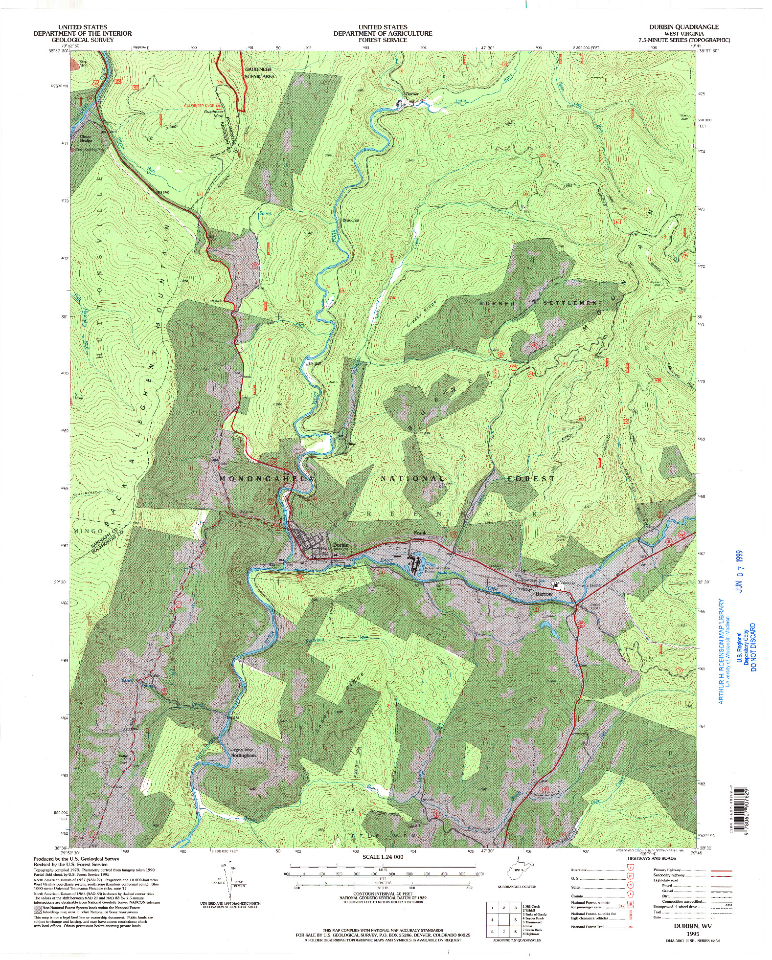 USGS 1:24000-SCALE QUADRANGLE FOR DURBIN, WV 1995
