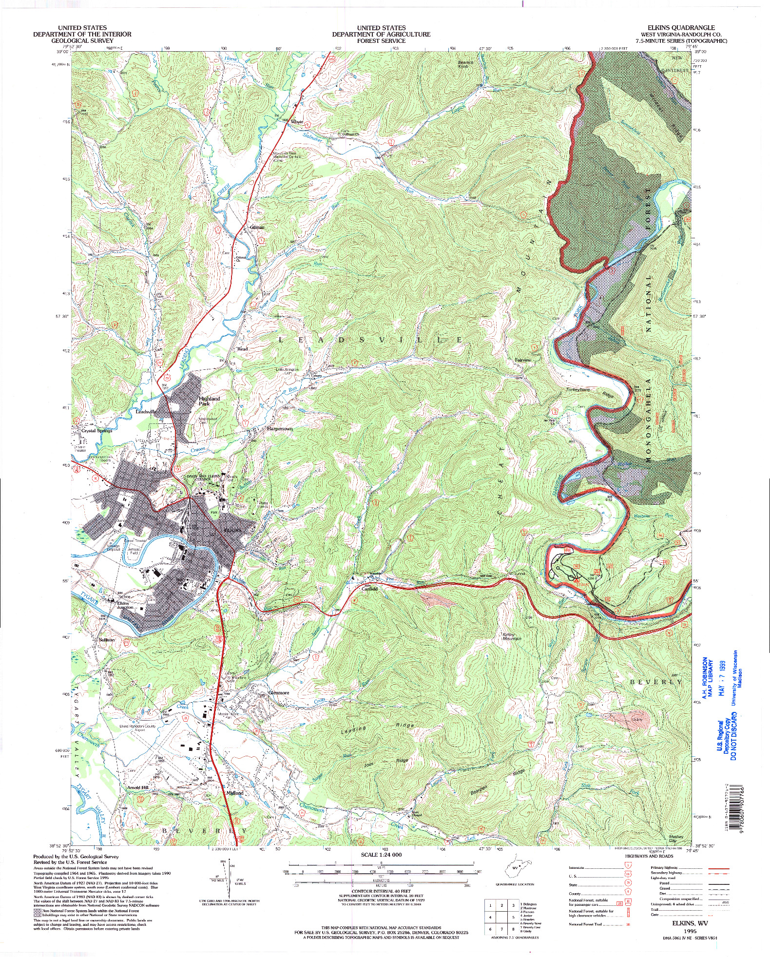 USGS 1:24000-SCALE QUADRANGLE FOR ELKINS, WV 1995