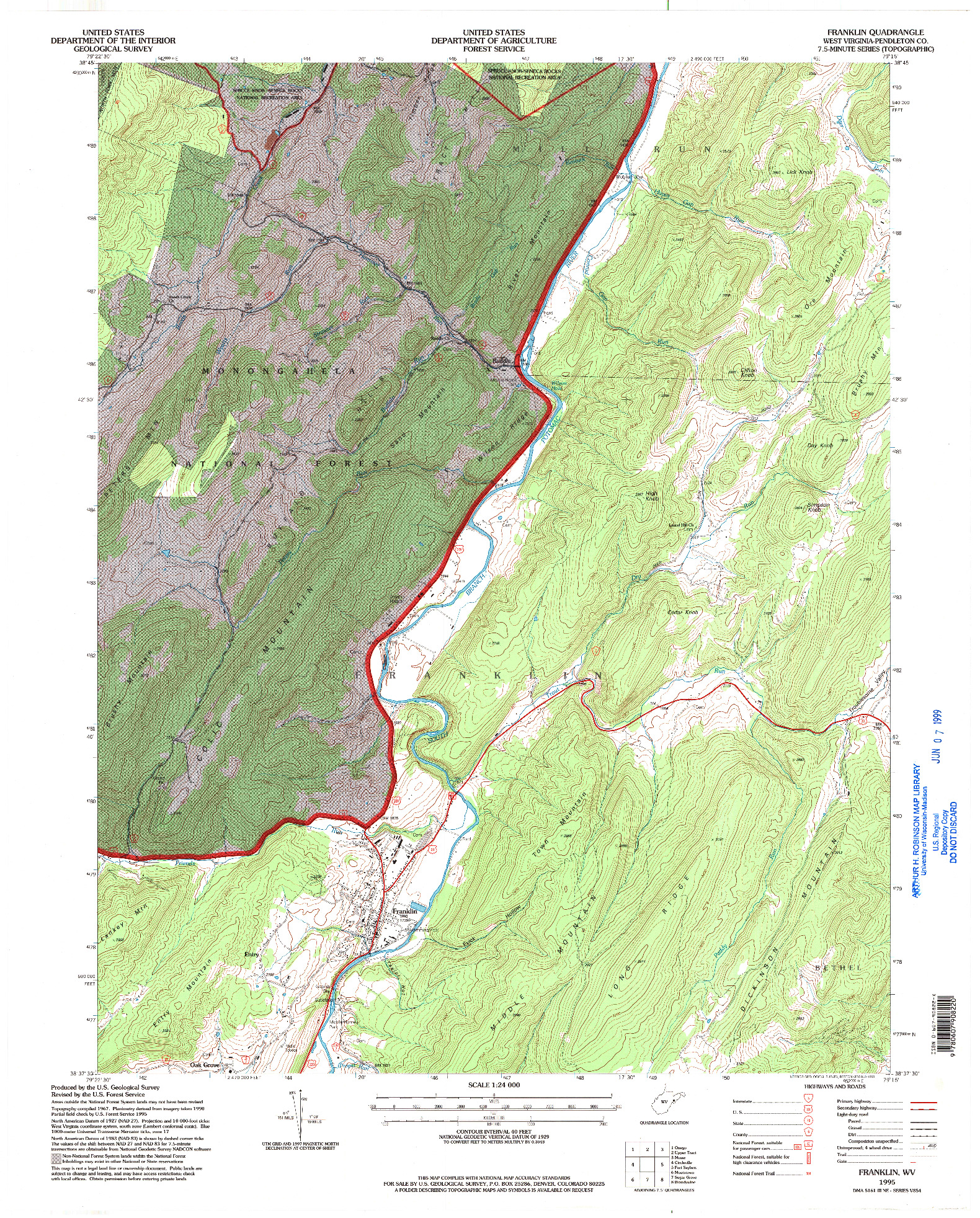 USGS 1:24000-SCALE QUADRANGLE FOR FRANKLIN, WV 1995