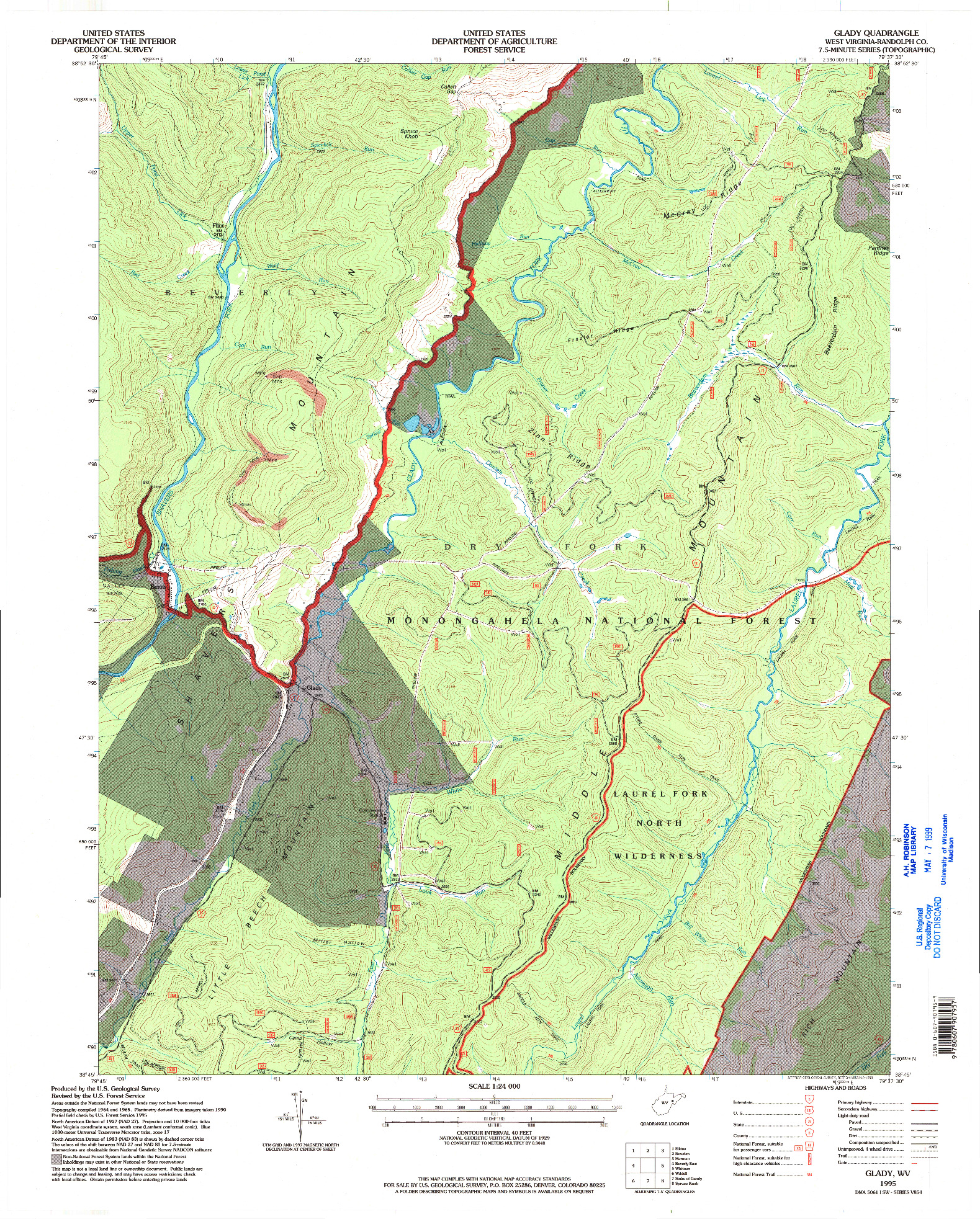 USGS 1:24000-SCALE QUADRANGLE FOR GLADY, WV 1995