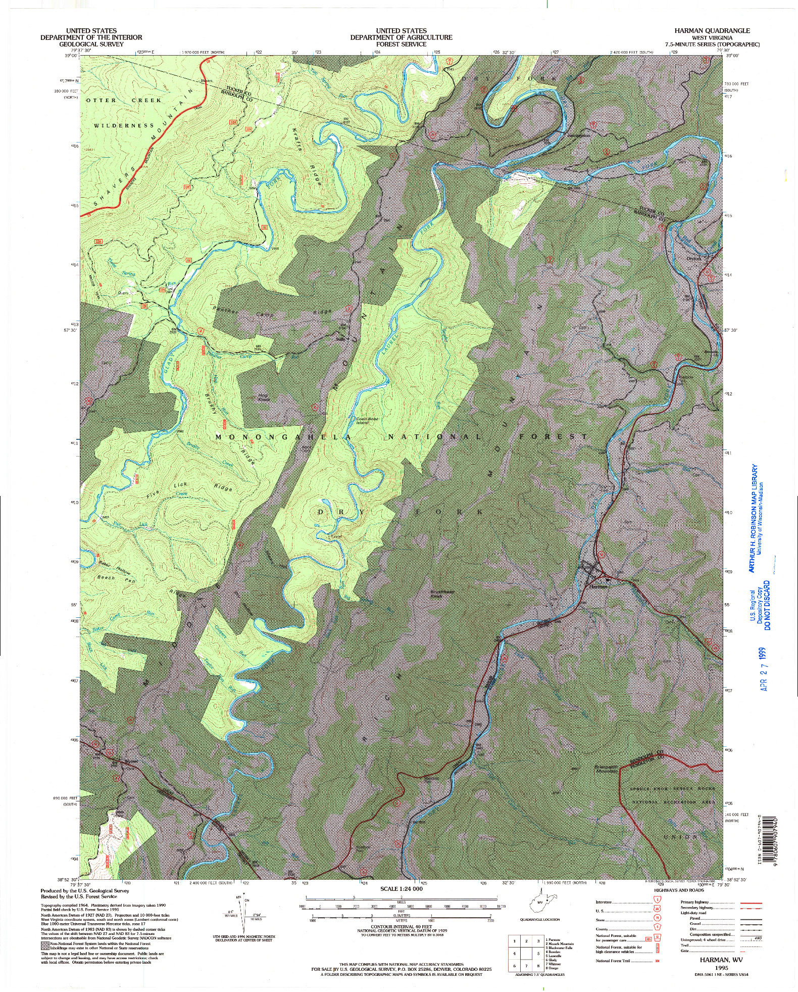 USGS 1:24000-SCALE QUADRANGLE FOR HARMAN, WV 1995