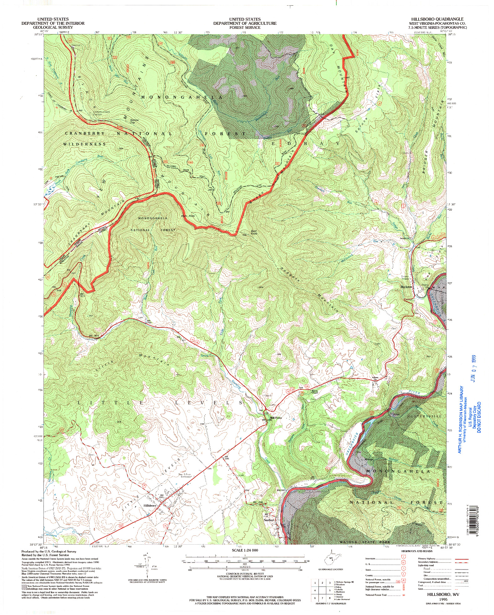 USGS 1:24000-SCALE QUADRANGLE FOR HILLSBORO, WV 1995