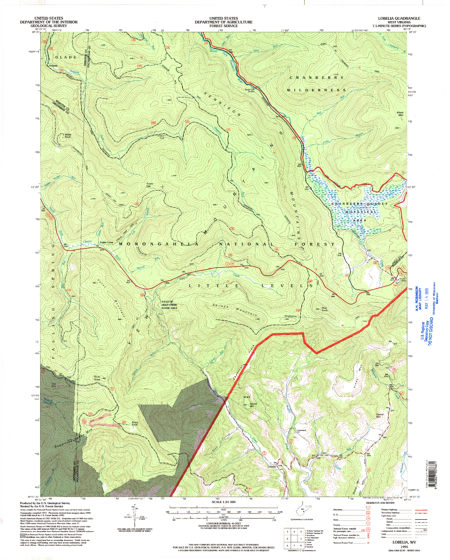 USGS 1:24000-SCALE QUADRANGLE FOR LOBELIA, WV 1995