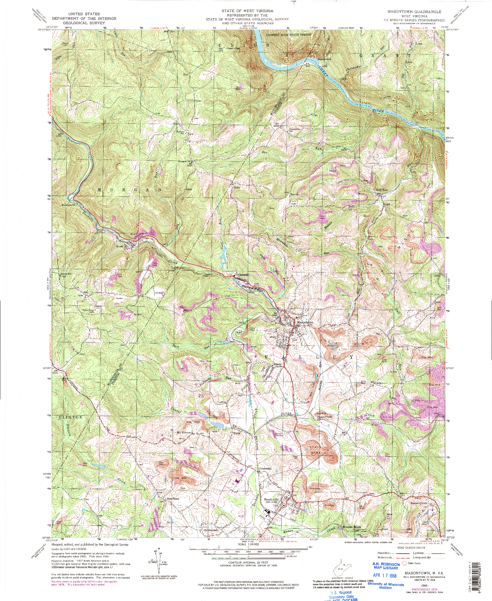 USGS 1:24000-SCALE QUADRANGLE FOR MASONTOWN, WV 1960