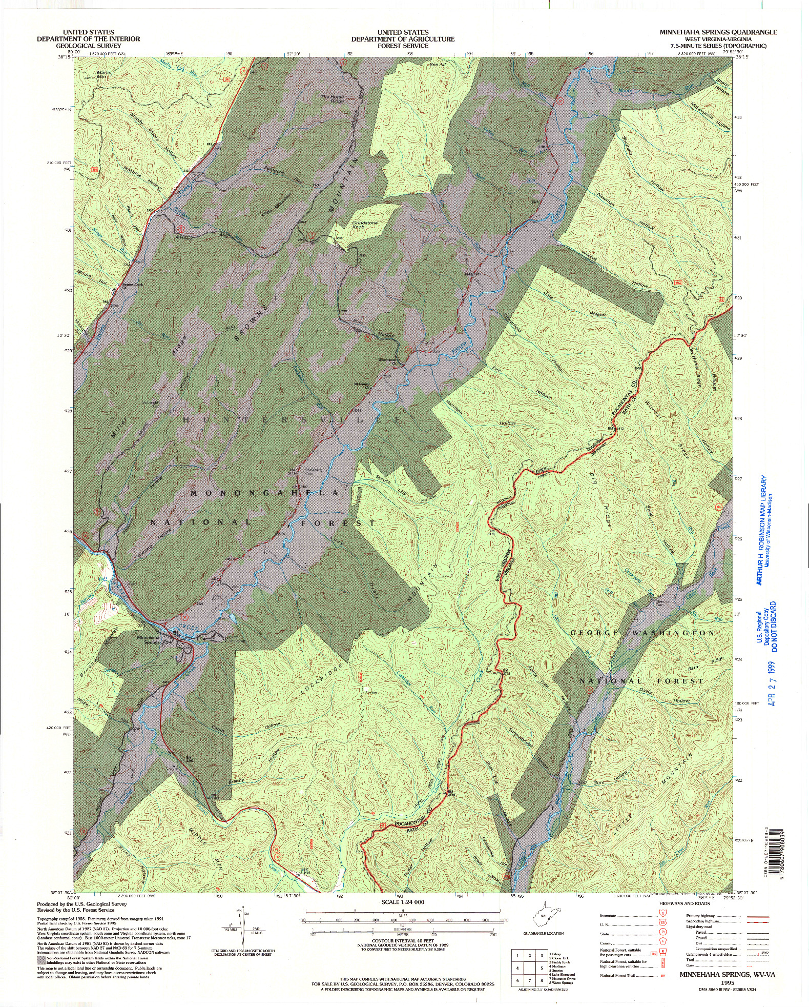 USGS 1:24000-SCALE QUADRANGLE FOR MINNEHAHA SPRINGS, WV 1995