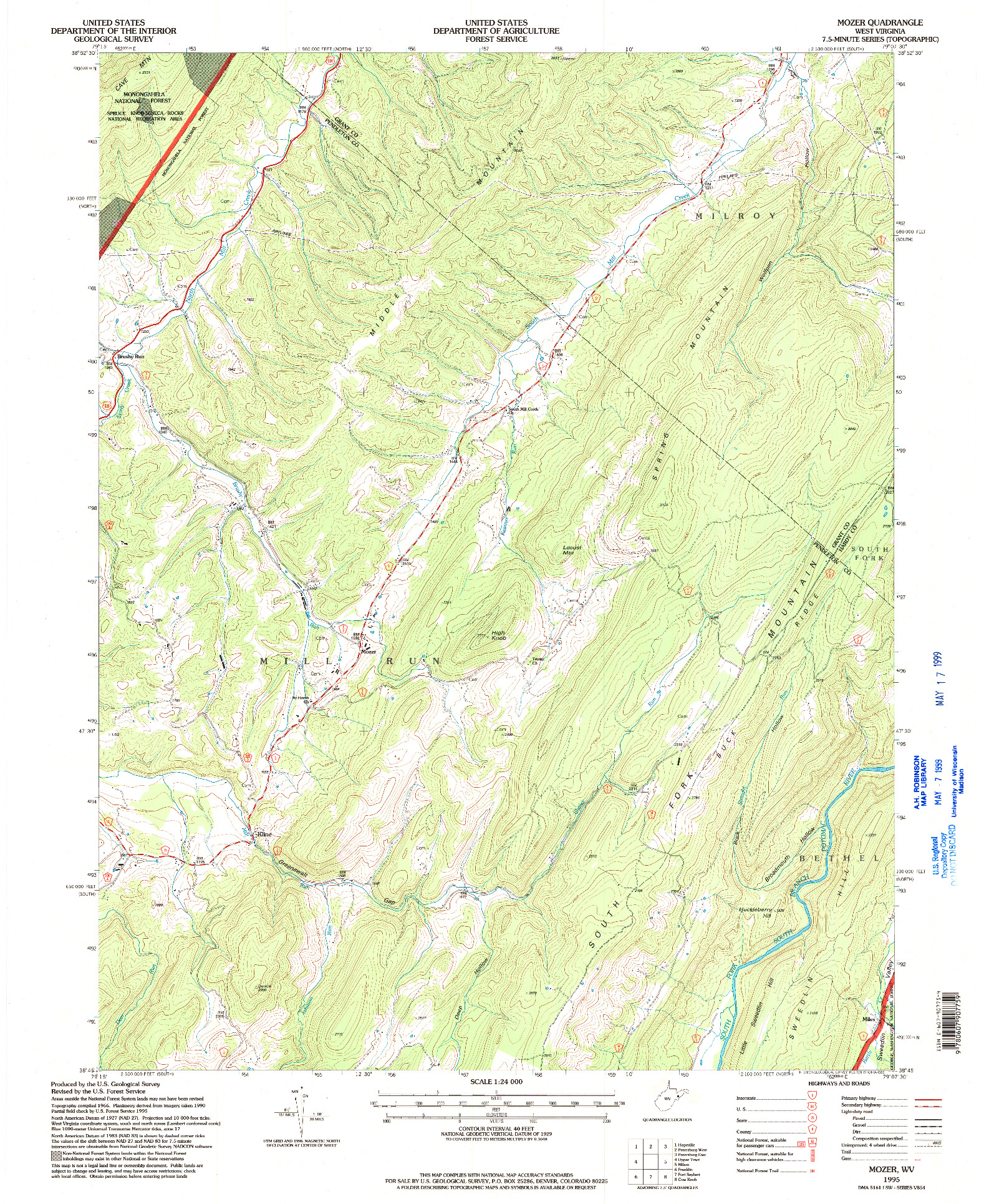 USGS 1:24000-SCALE QUADRANGLE FOR MOZER, WV 1995