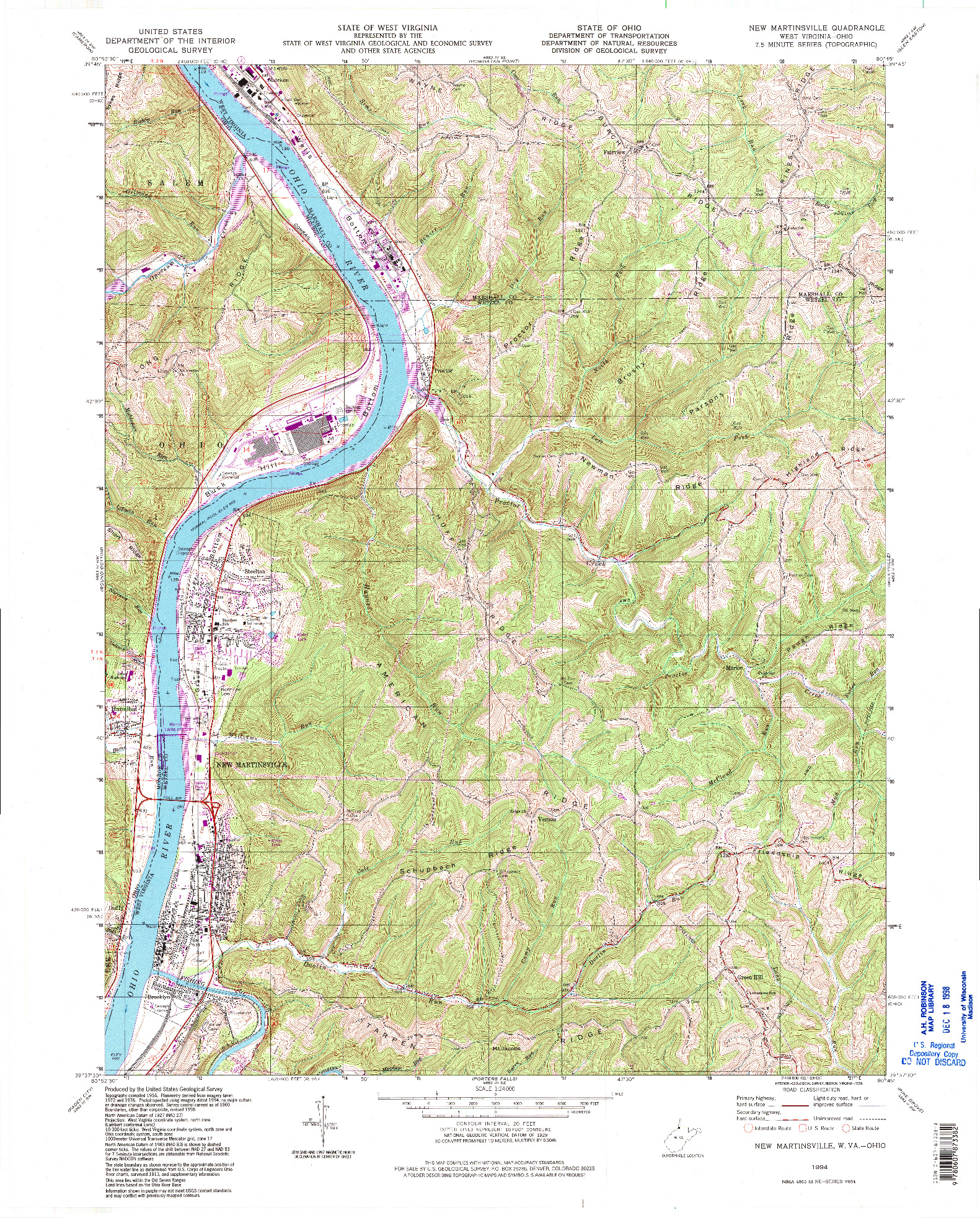USGS 1:24000-SCALE QUADRANGLE FOR NEW MARTINSVILLE, WV 1994