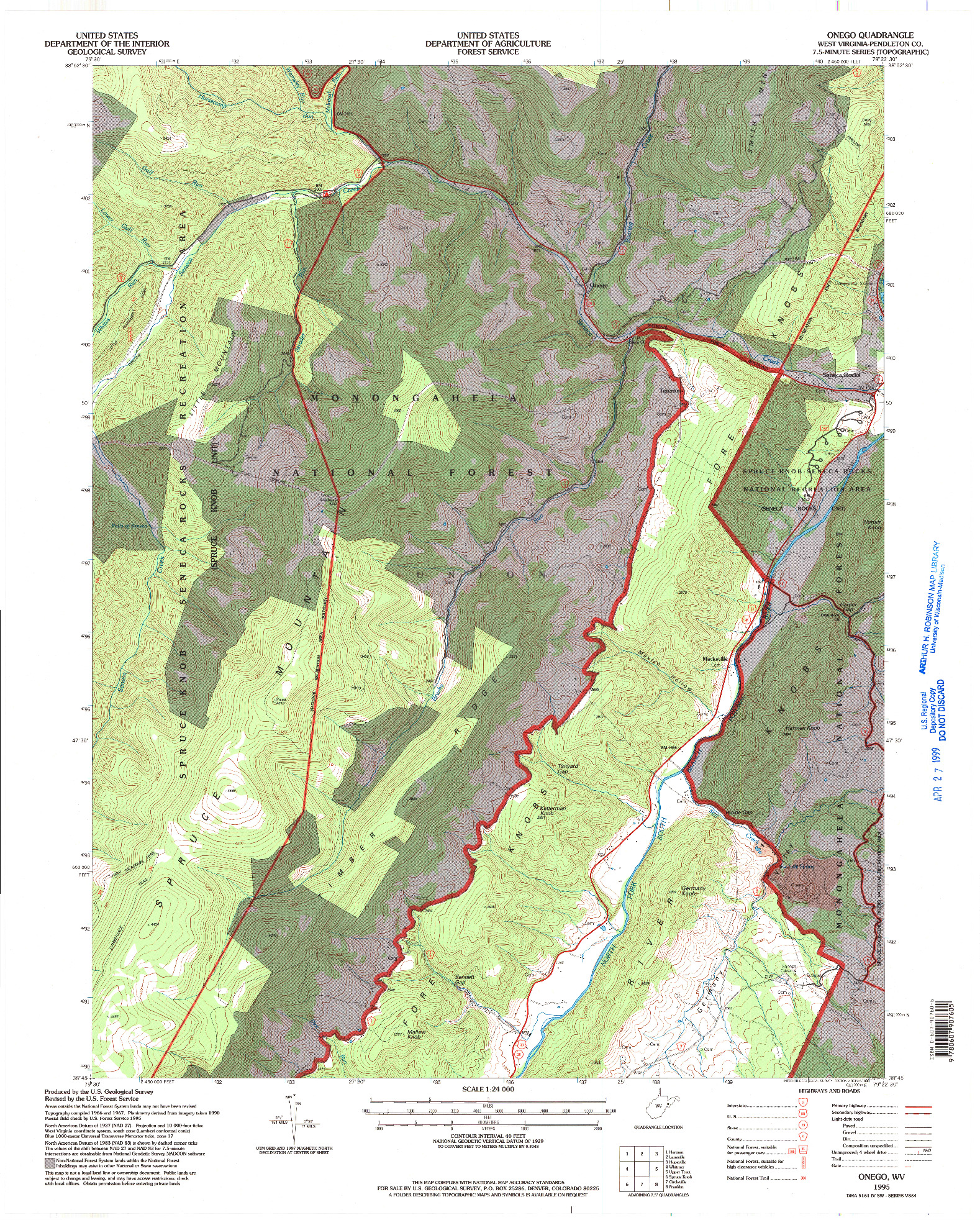 USGS 1:24000-SCALE QUADRANGLE FOR ONEGO, WV 1995