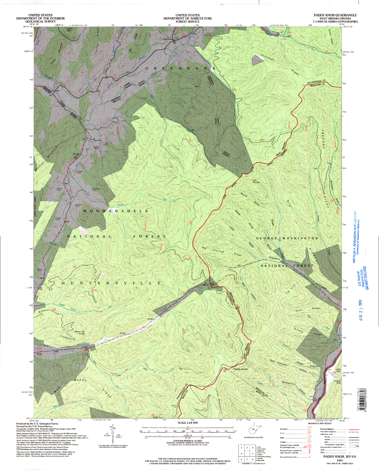 USGS 1:24000-SCALE QUADRANGLE FOR PADDY KNOB, WV 1995