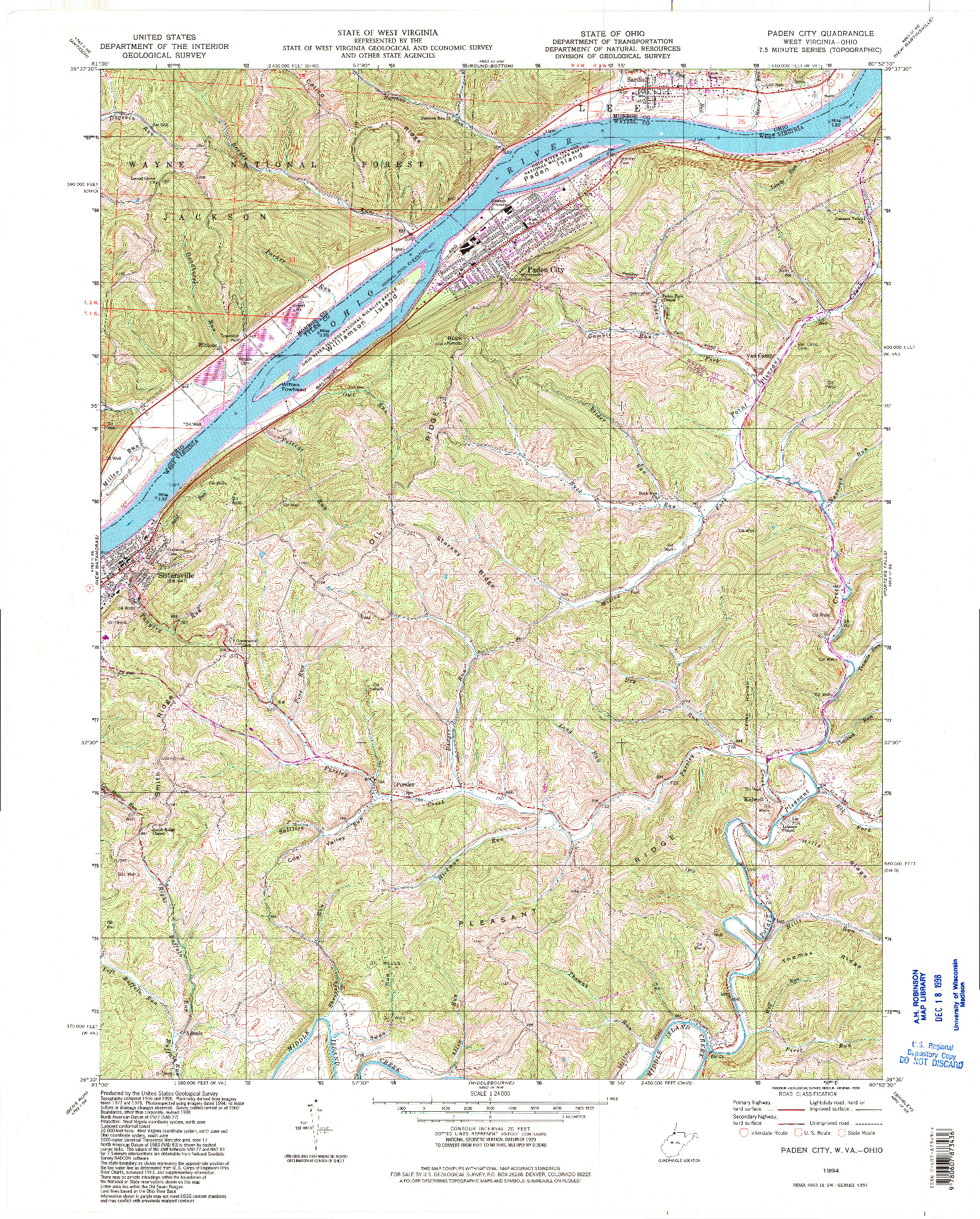 USGS 1:24000-SCALE QUADRANGLE FOR PADEN CITY, WV 1994