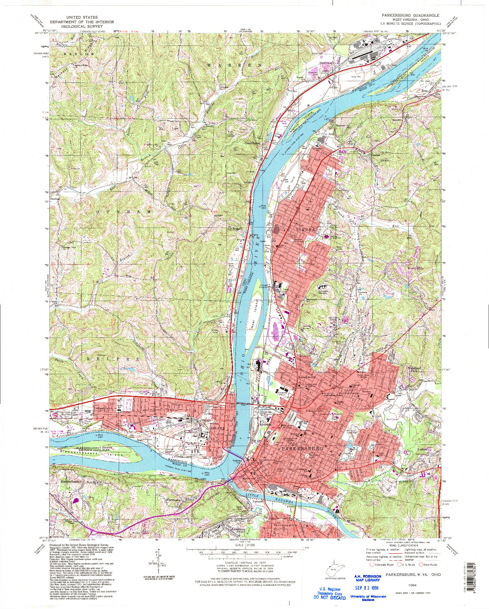 USGS 1:24000-SCALE QUADRANGLE FOR PARKERSBURG, WV 1994