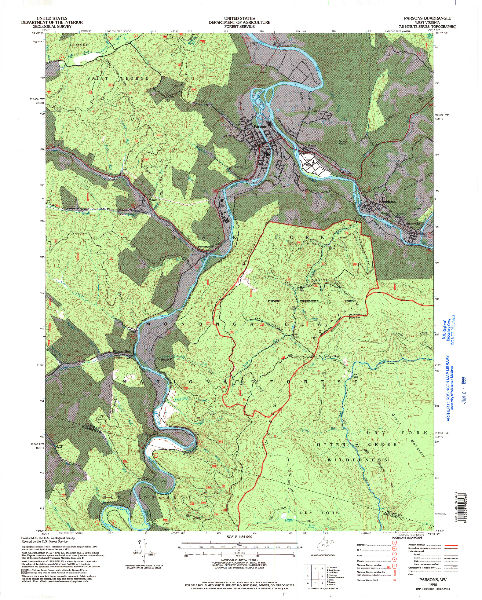 USGS 1:24000-SCALE QUADRANGLE FOR PARSONS, WV 1995