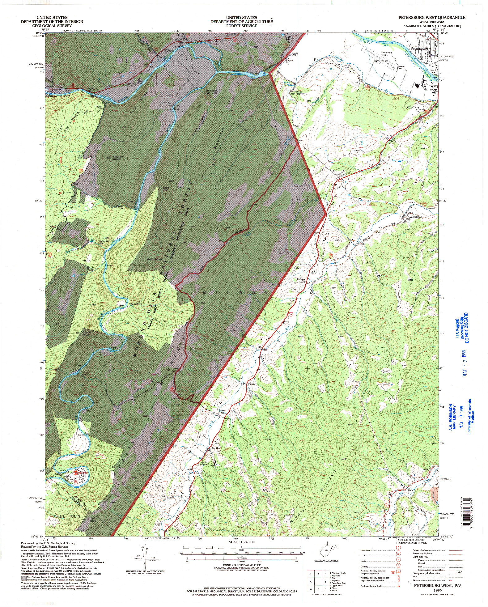 USGS 1:24000-SCALE QUADRANGLE FOR PETERSBURG WEST, WV 1995