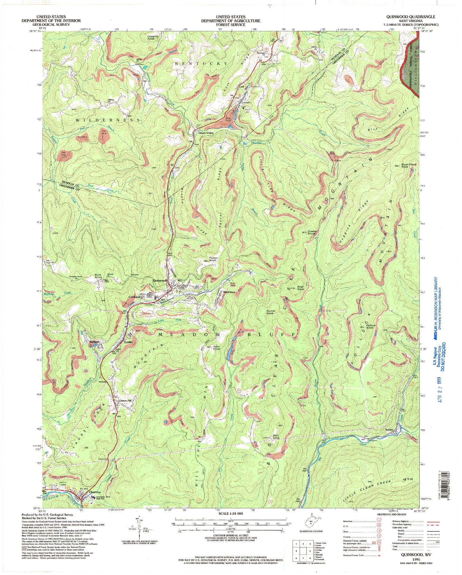 USGS 1:24000-SCALE QUADRANGLE FOR QUINWOOD, WV 1995