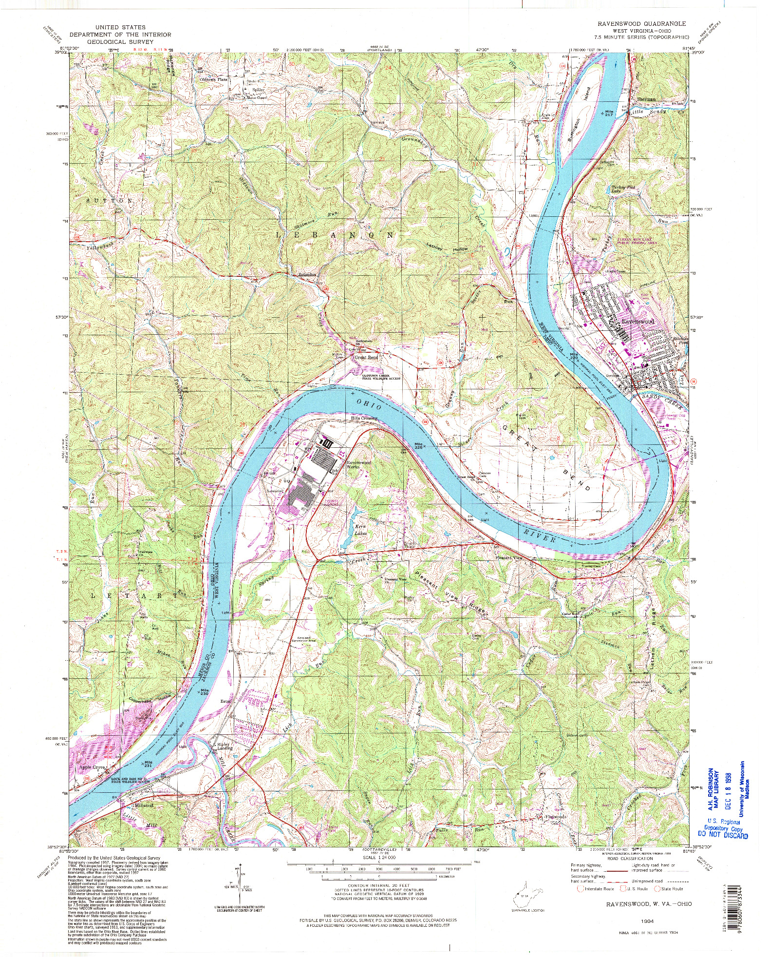 USGS 1:24000-SCALE QUADRANGLE FOR RAVENSWOOD, WV 1994