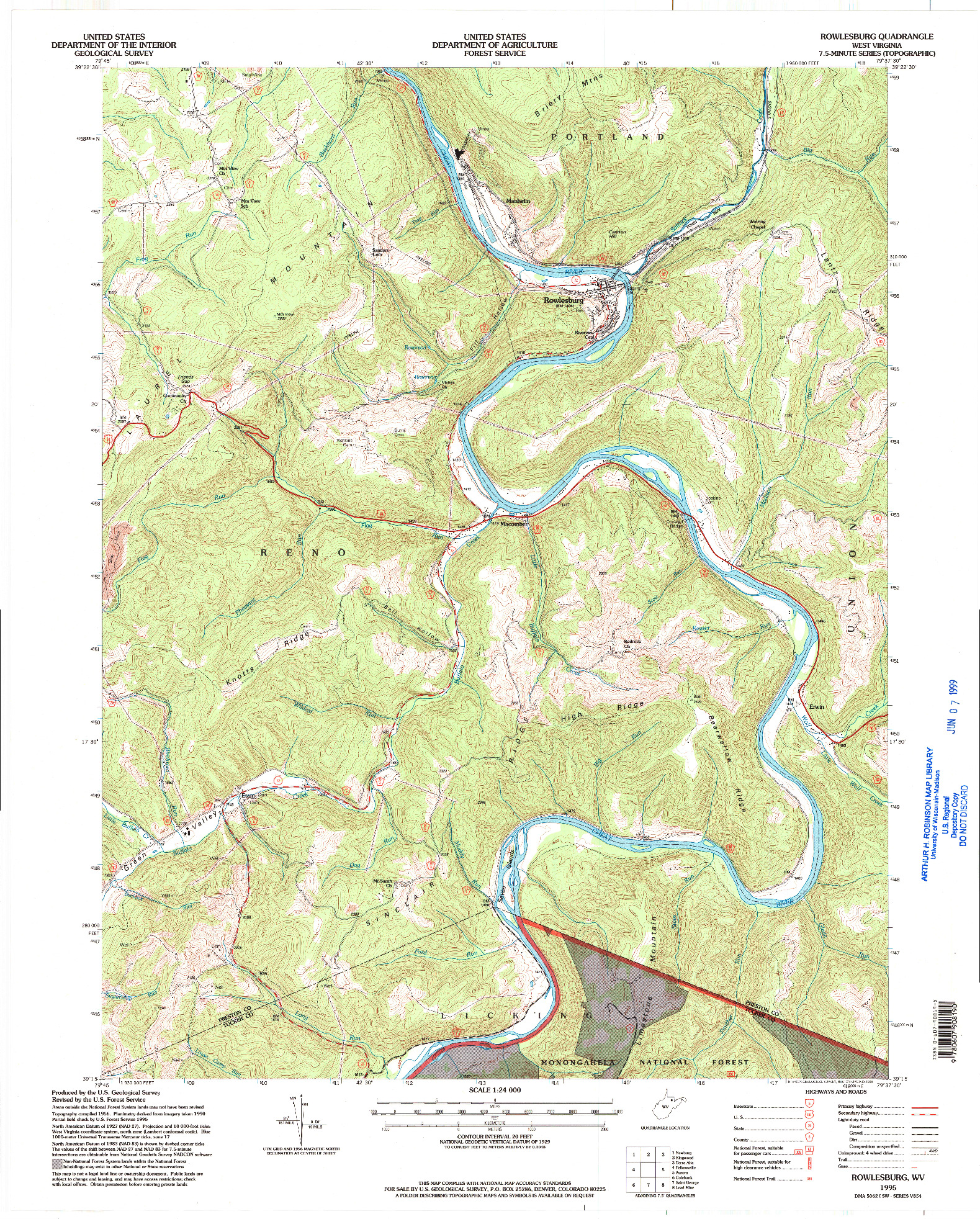 USGS 1:24000-SCALE QUADRANGLE FOR ROWLESBURG, WV 1995